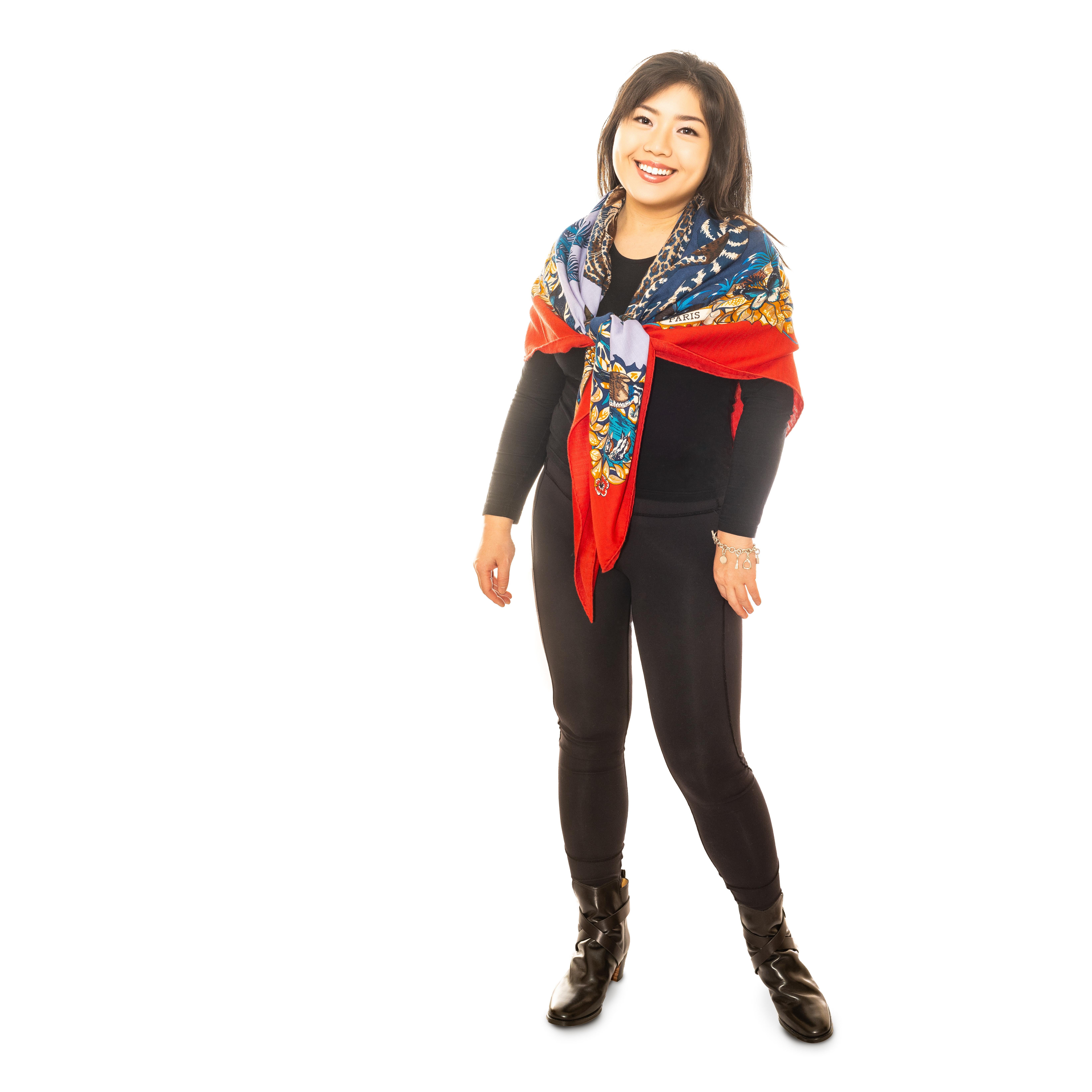 Auth. Hermes Shawl CS140 Jungle Love CS140 Red Navy NWCTS Super Collector NEW For Sale 15