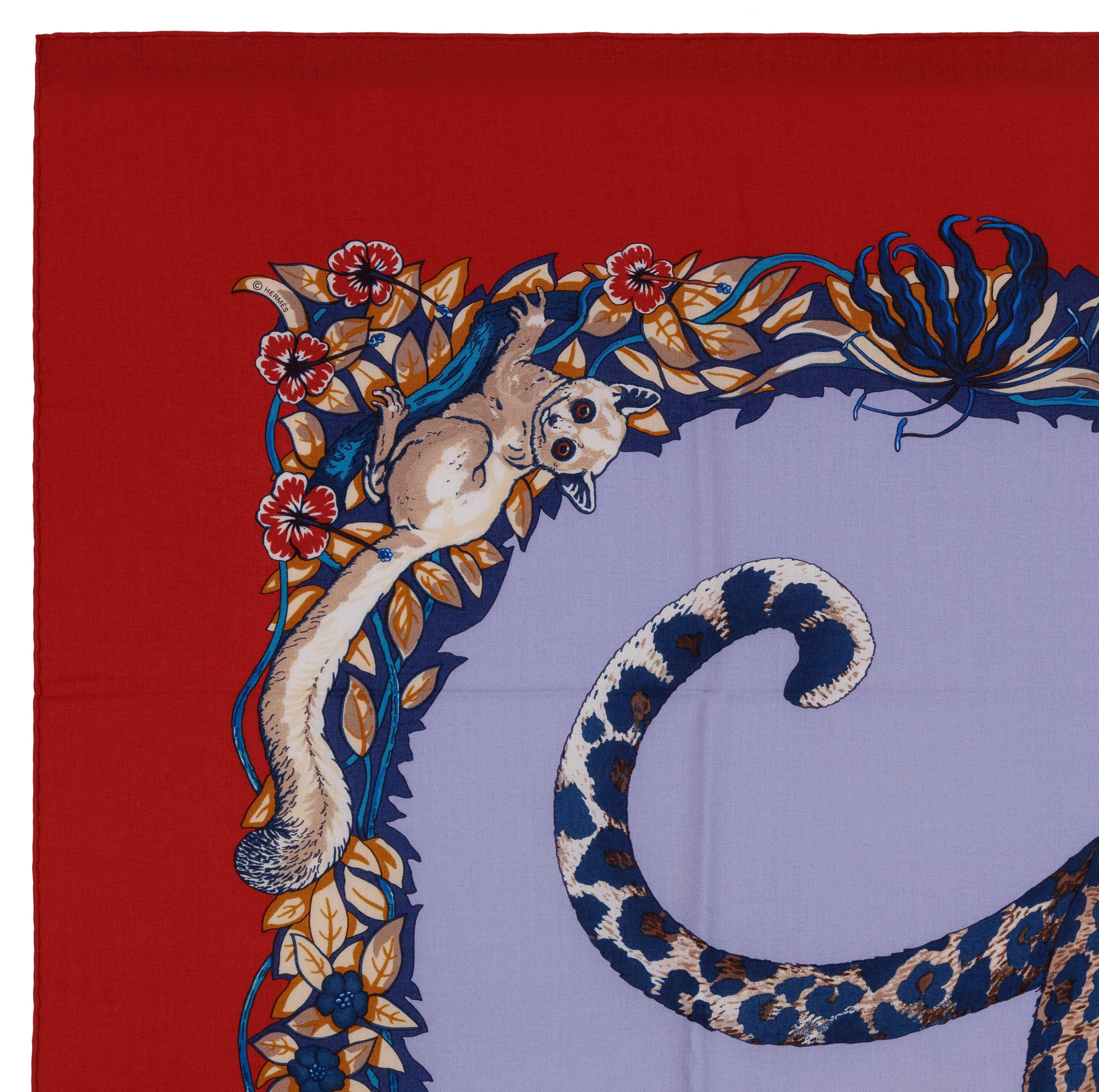 Auth. Hermes Shawl CS140 Jungle Love CS140 Red Navy NWCTS Super Collector NEW For Sale 3