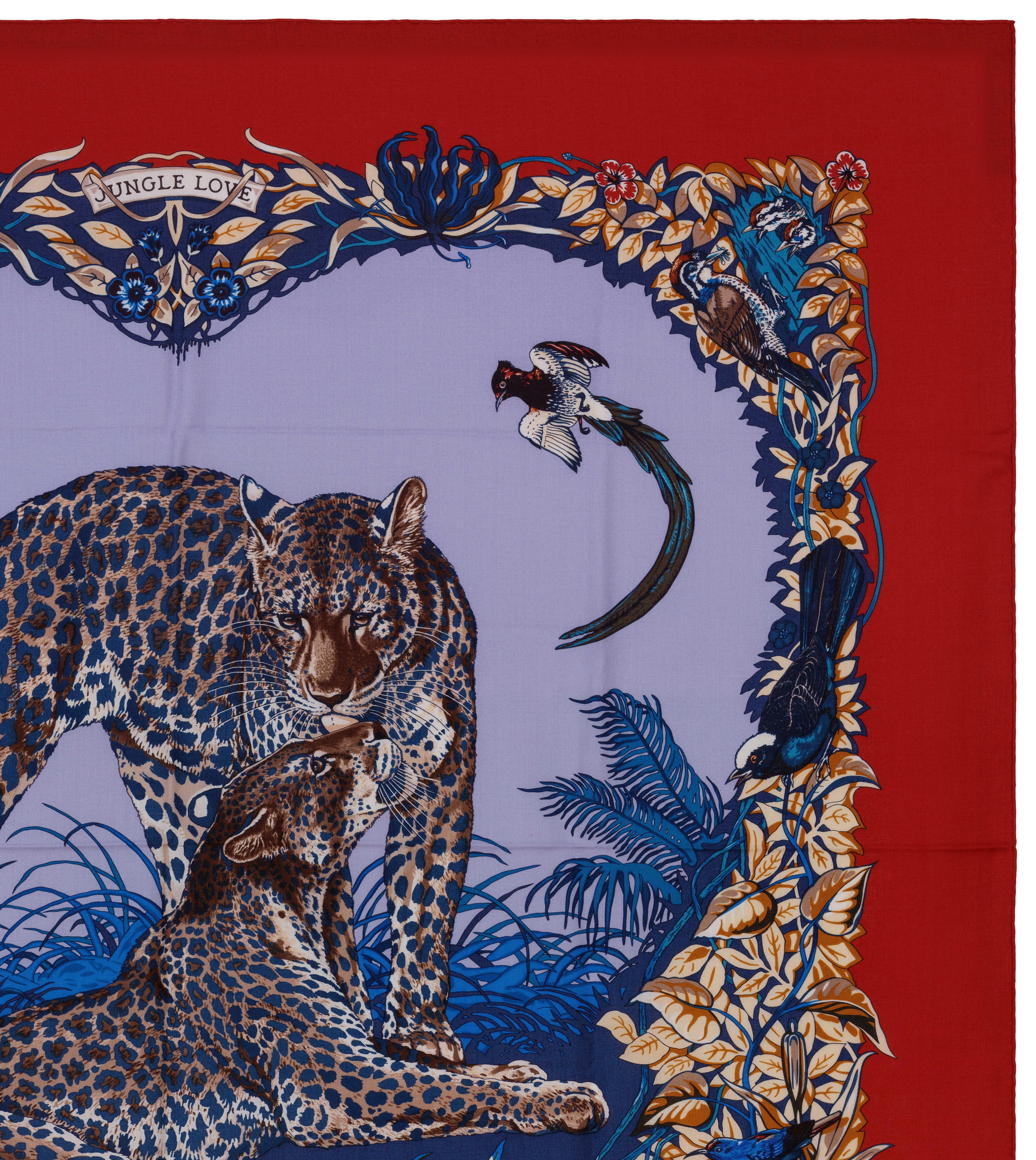 Auth. Hermes Shawl CS140 Jungle Love CS140 Red Navy NWCTS Super Collector NEW For Sale 4