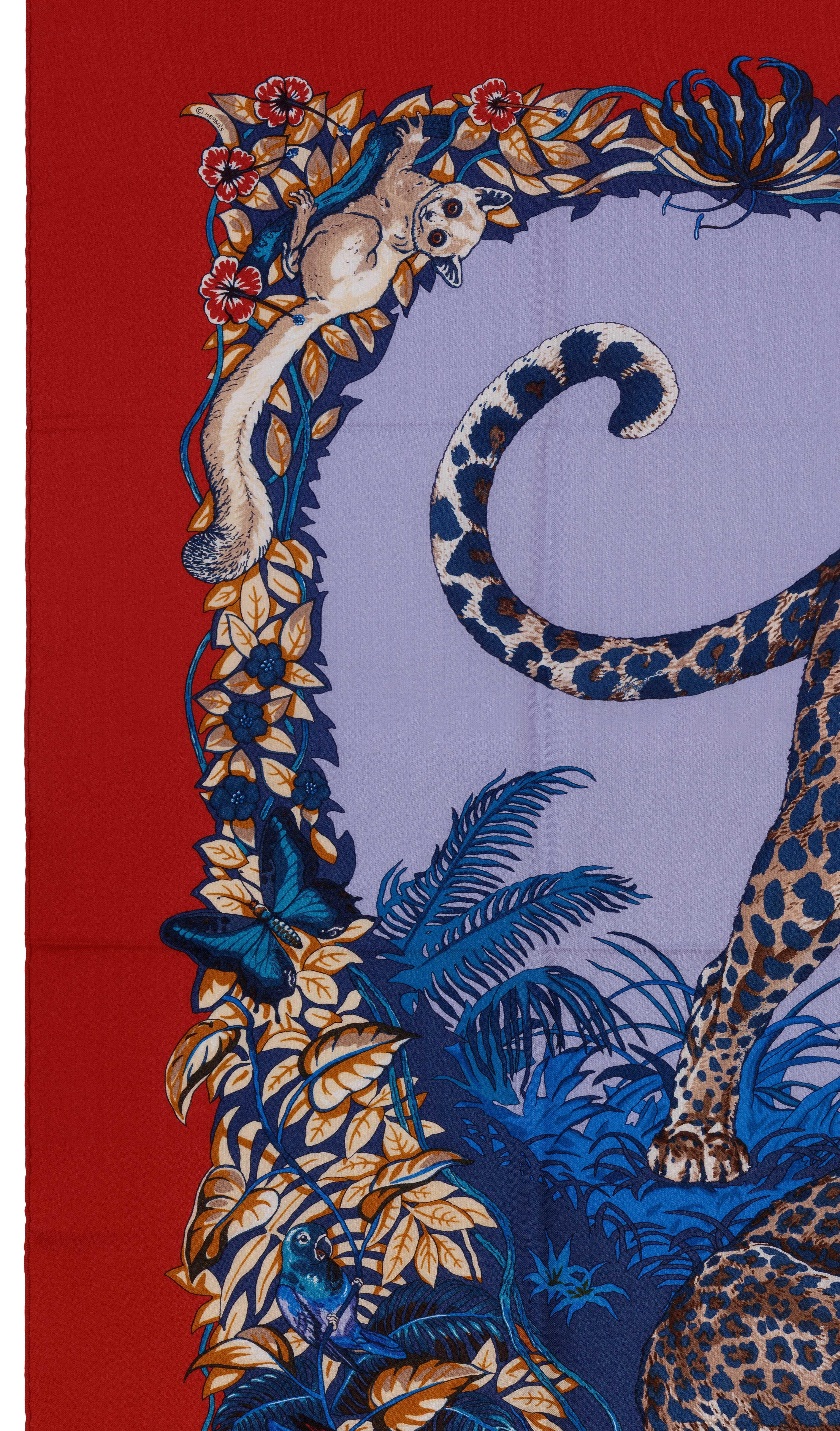 Auth. Hermes Shawl CS140 Jungle Love CS140 Red Navy NWCTS Super Collector NEW For Sale 5