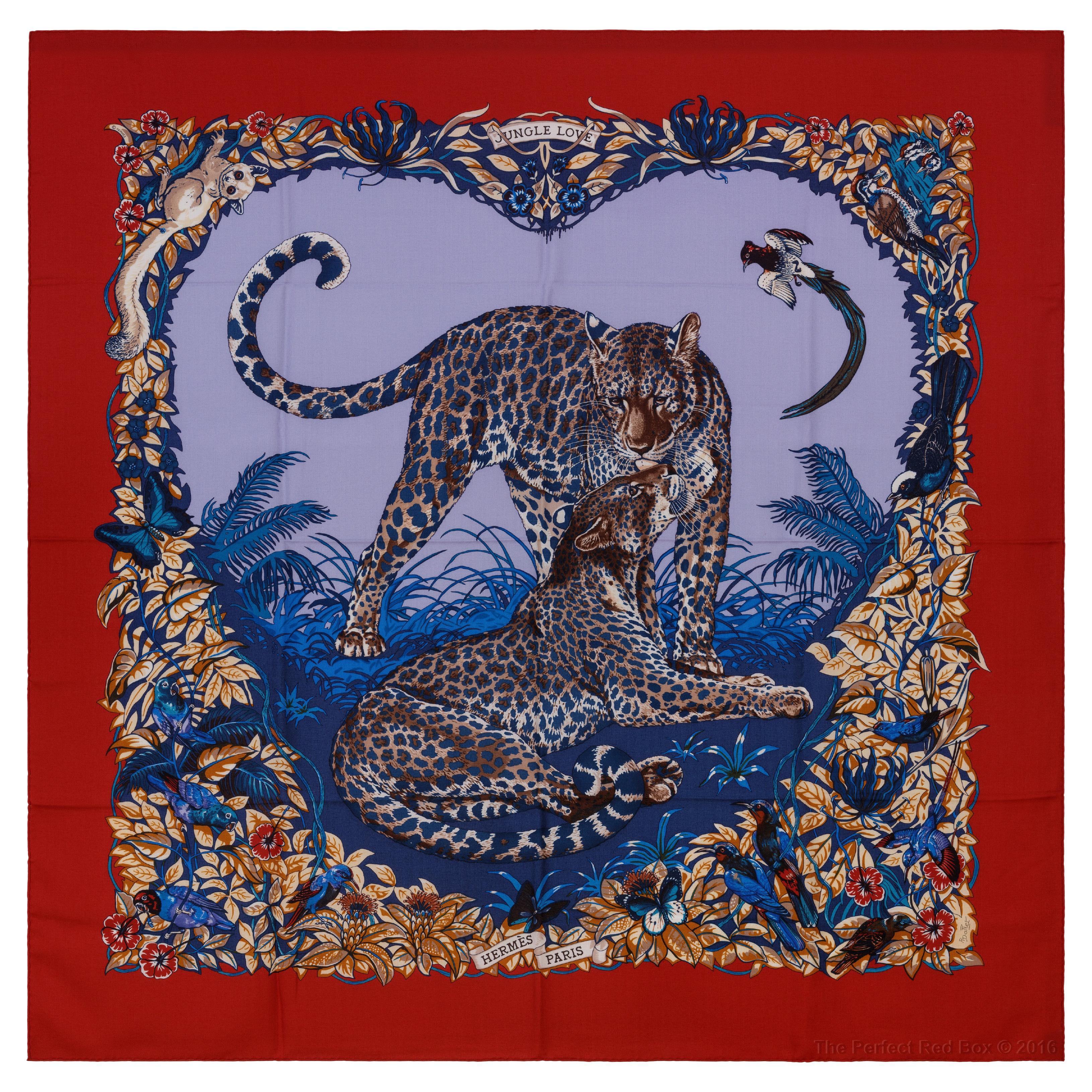 Auth. Hermes Shawl CS140 Jungle Love CS140 Red Navy NWCTS Super Collector NEW For Sale