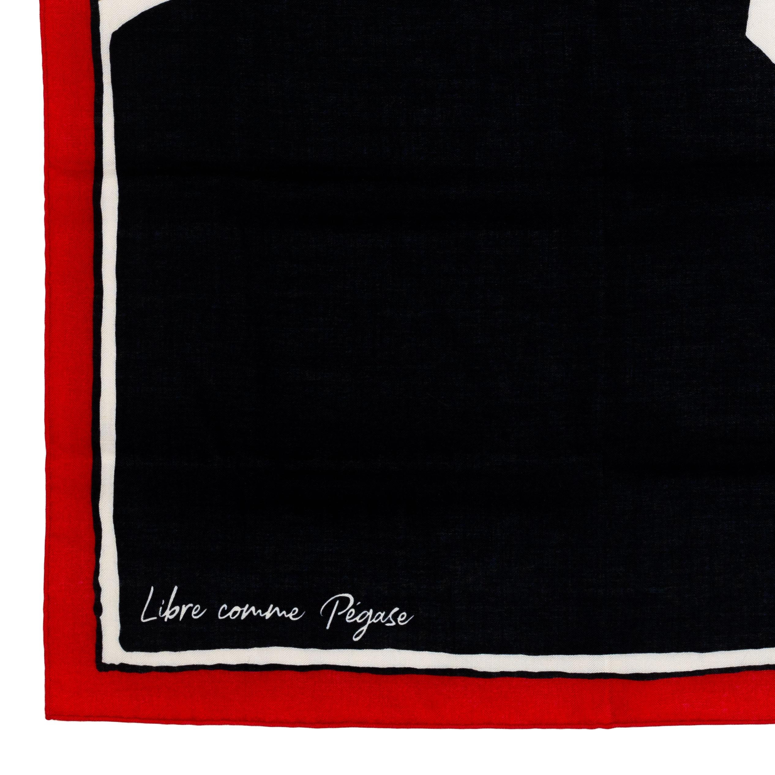 Auth. Hermes Shawl CS140 Libre Comme Pegase - Noir Rouge Kaki - New Store Tag For Sale 6