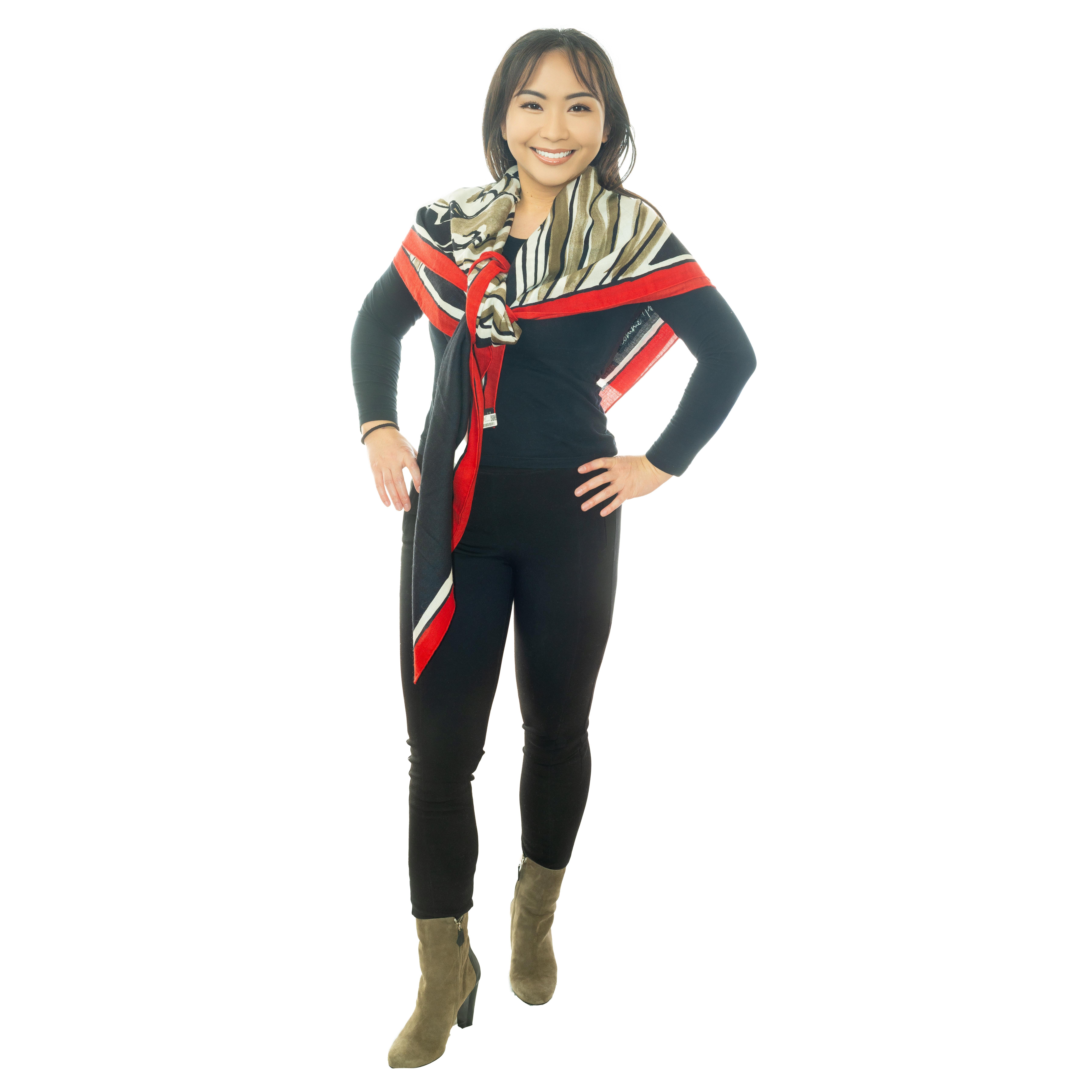 Black Auth. Hermes Shawl CS140 Libre Comme Pegase - Noir Rouge Kaki - New Store Tag For Sale