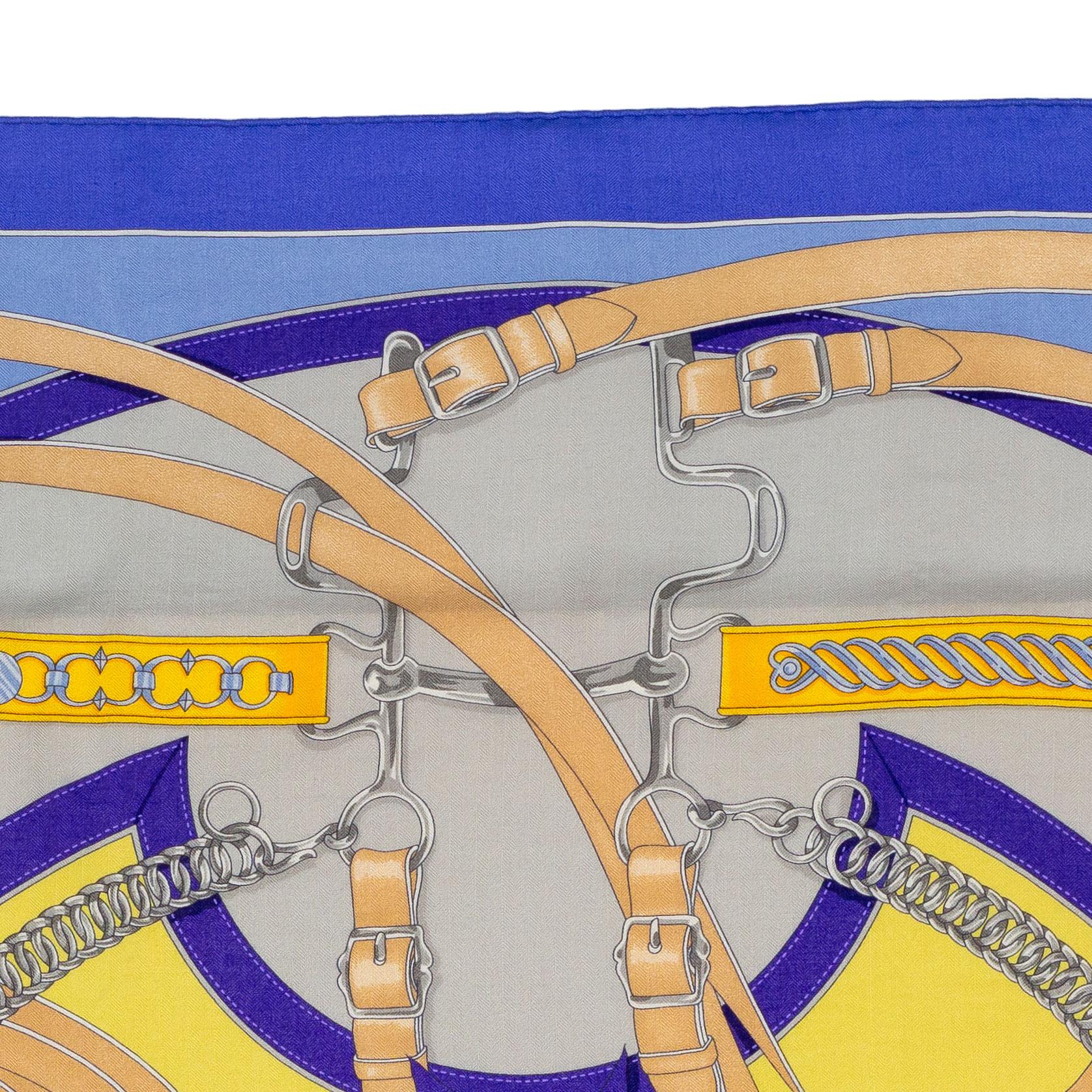 De las mujeres Aut. Chal Hermes La Promenade du Matin - CS140 - Lavande Ciel Jaune - Etiqueta NUEVO en venta