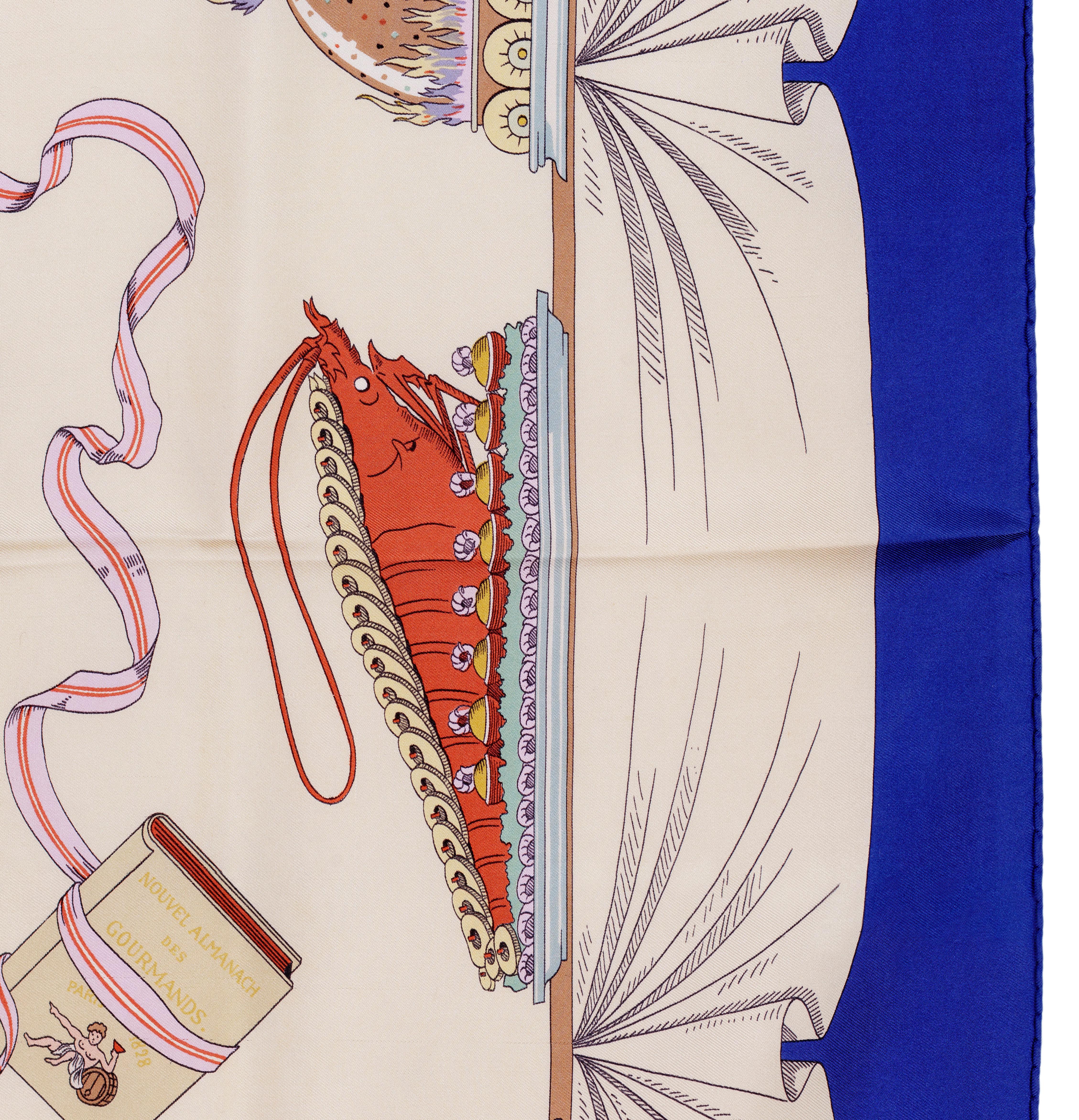 Auth. Hermes Silk Scarf A la gloire de la cuisine Francaise Blue Beige RARE!! 11