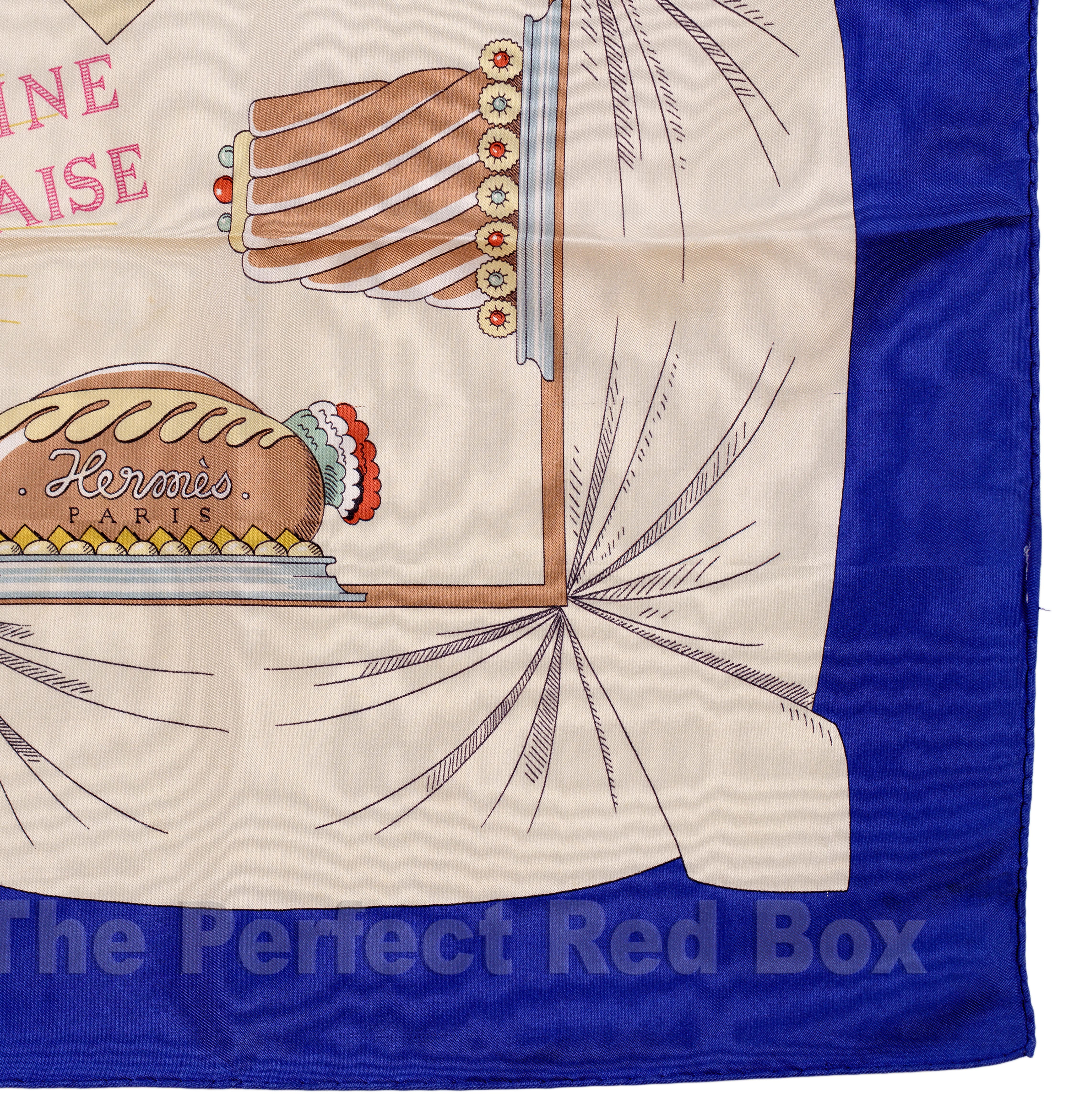 Auth. Hermes Silk Scarf A la gloire de la cuisine Francaise Blue Beige RARE!! 14