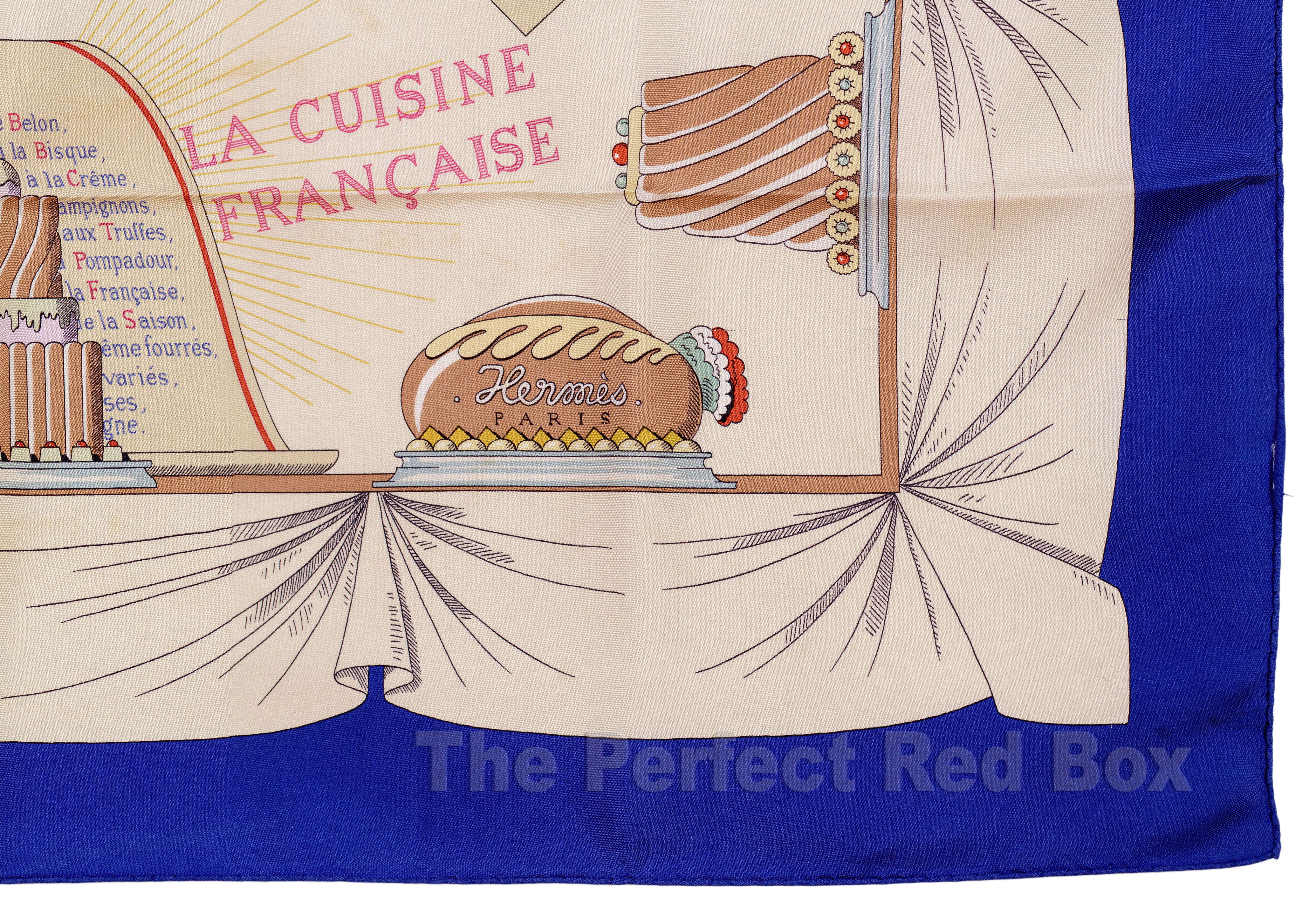 Auth. Hermes Silk Scarf A la gloire de la cuisine Francaise Blue Beige RARE!! 5