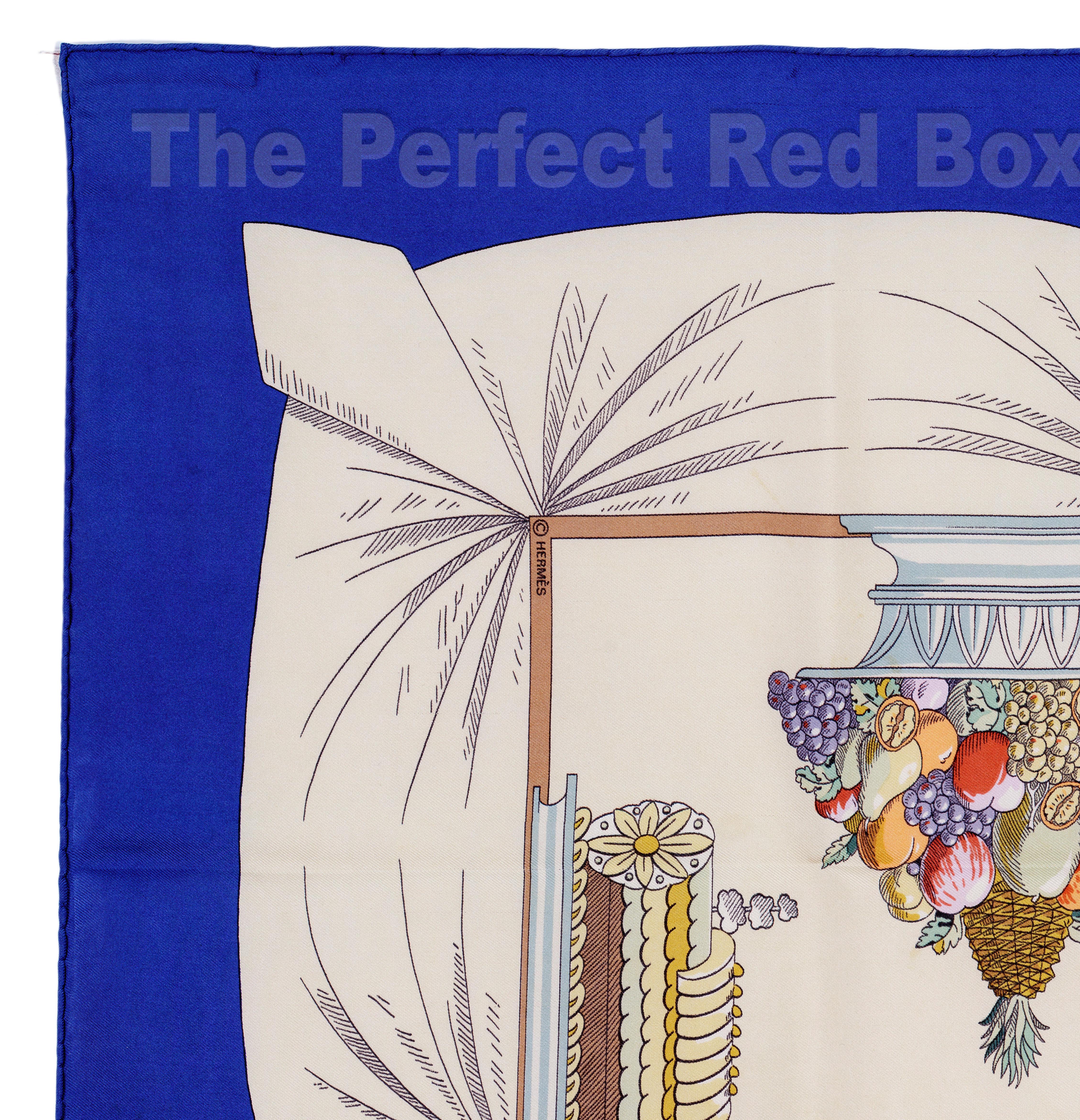 Auth. Hermes Silk Scarf A la gloire de la cuisine Francaise Blue Beige RARE!! 6