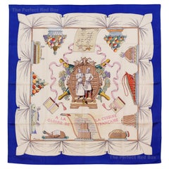 Vintage Auth. Hermes Silk Scarf A la gloire de la cuisine Francaise Blue Beige RARE!!