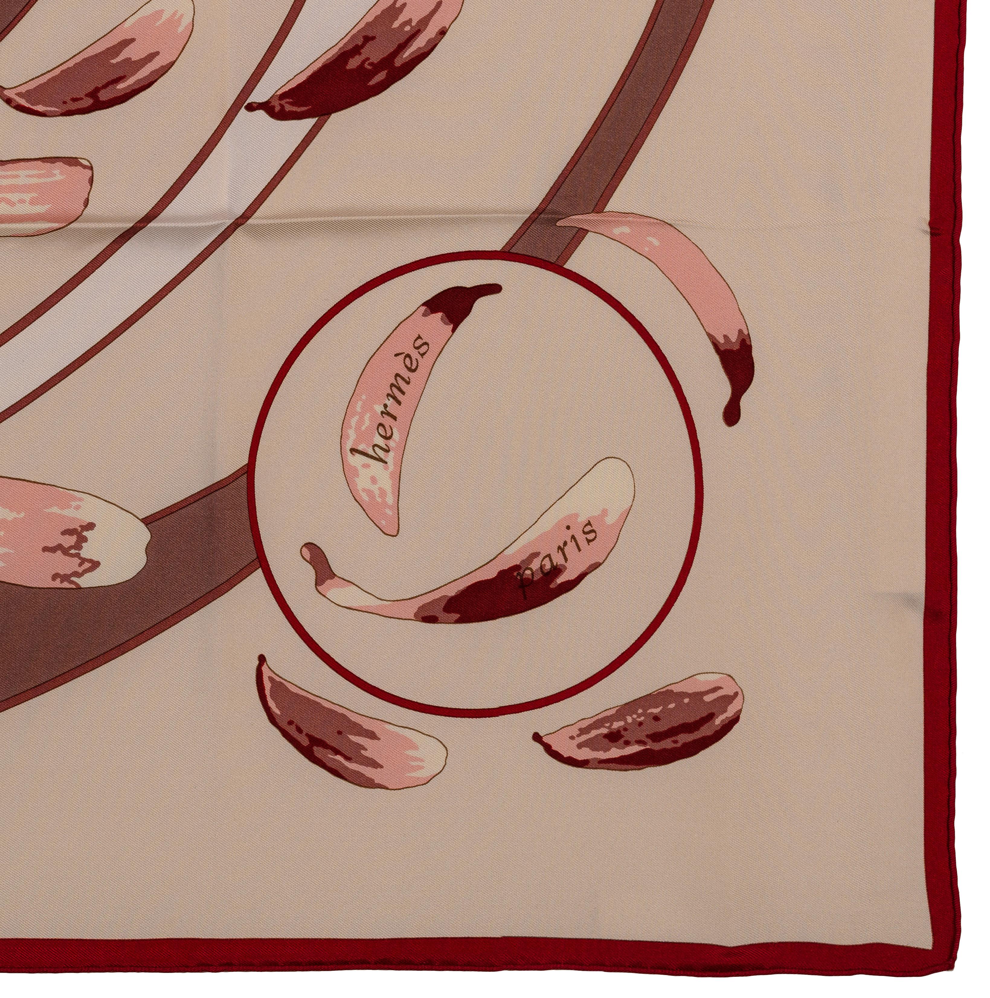 Auth. Hermes Silk Scarf Au Gré du Vent – Bordeaux Beige - Mint - Collector en venta 6