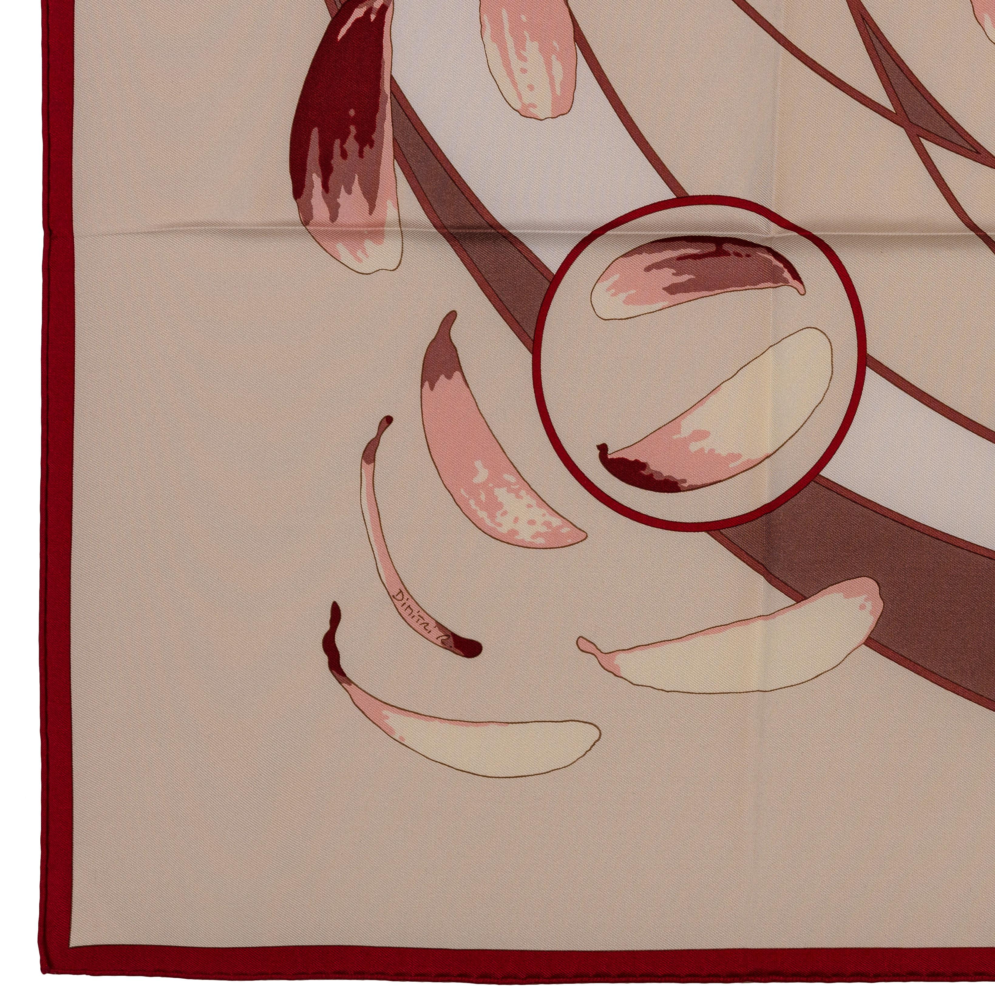 Auth. Hermes Silk Scarf Au Gré du Vent – Bordeaux Beige - Mint - Collector en venta 8