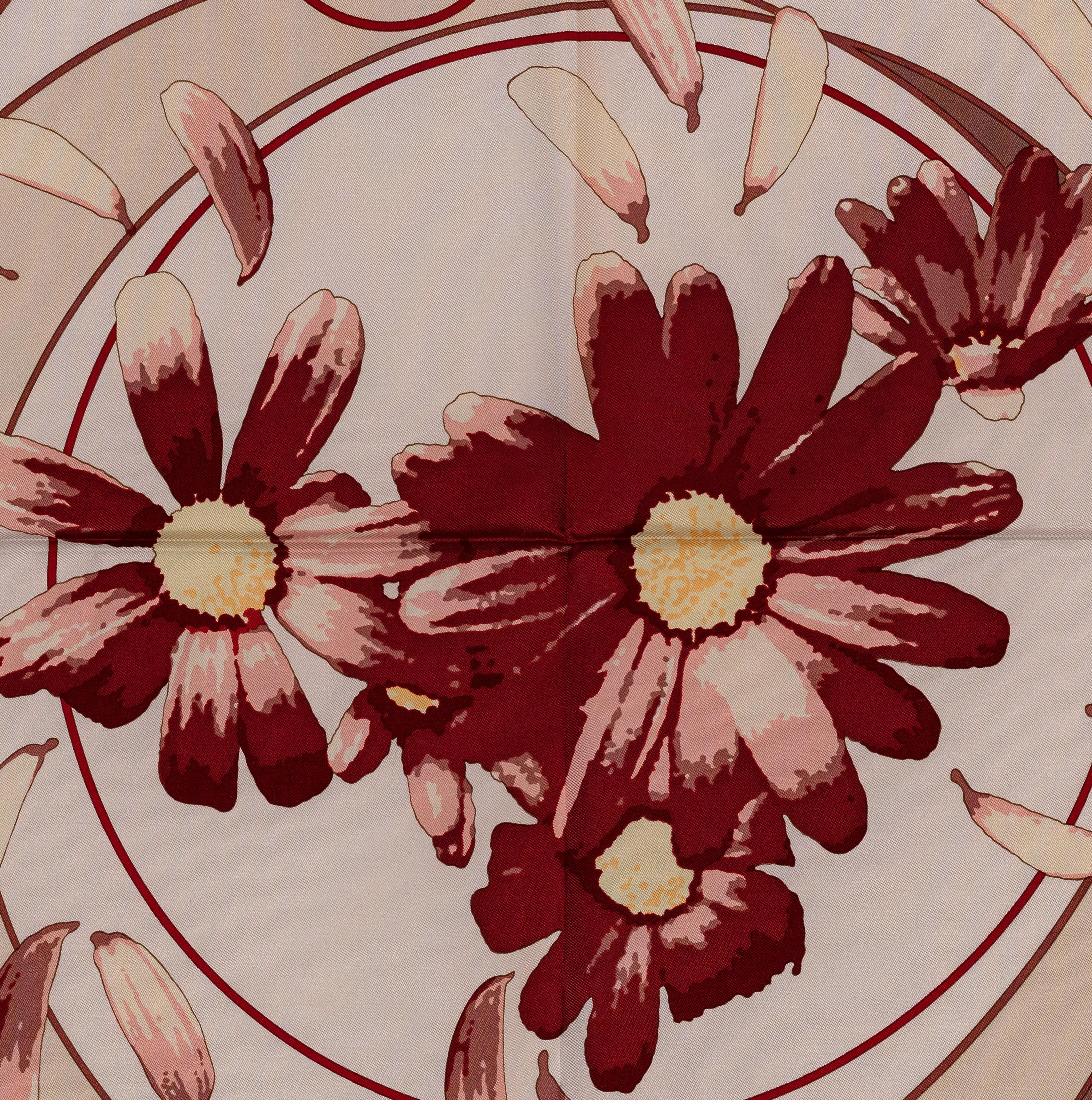 Auth. Hermes Silk Scarf Au Gré du Vent – Bordeaux Beige - Mint - Collector en venta 10