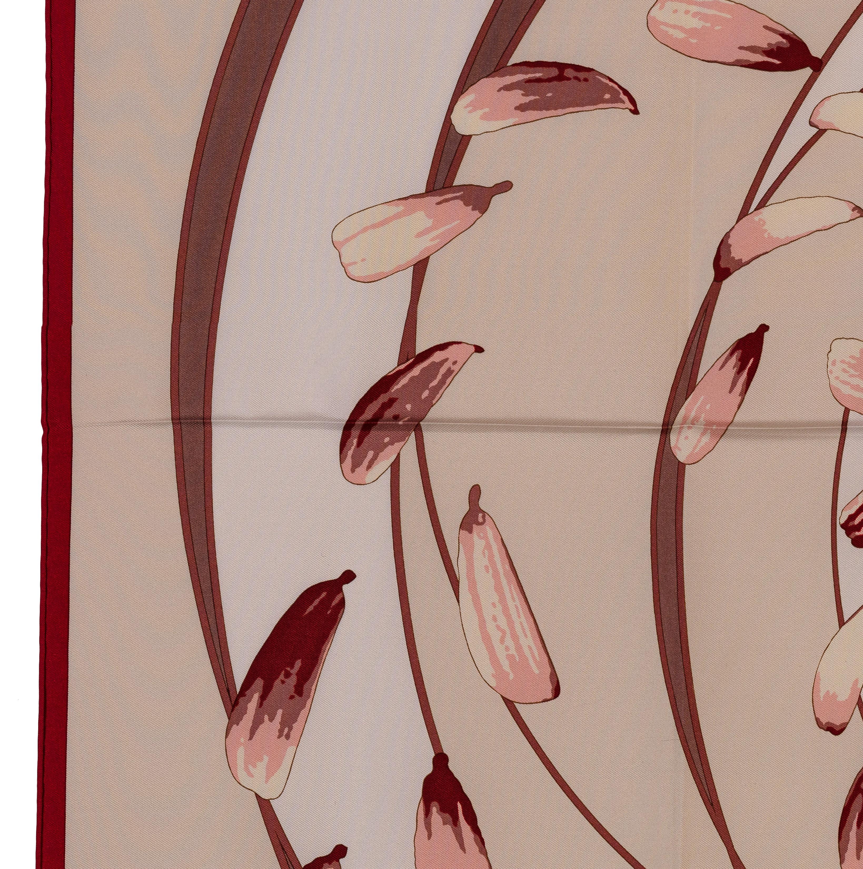 Auth. Hermes Silk Scarf Au Gré du Vent – Bordeaux Beige - Mint - Collector en venta 11