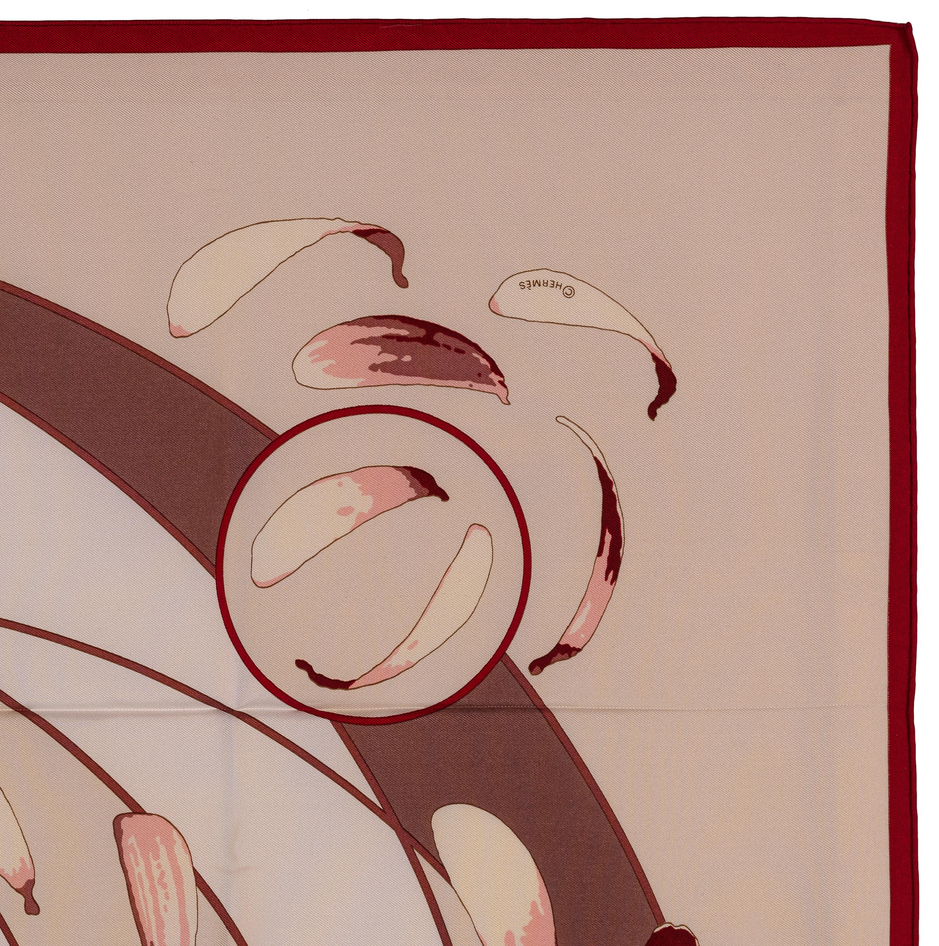 Auth. Hermes Silk Scarf Au Gré du Vent – Bordeaux Beige - Mint - Collector en venta 12