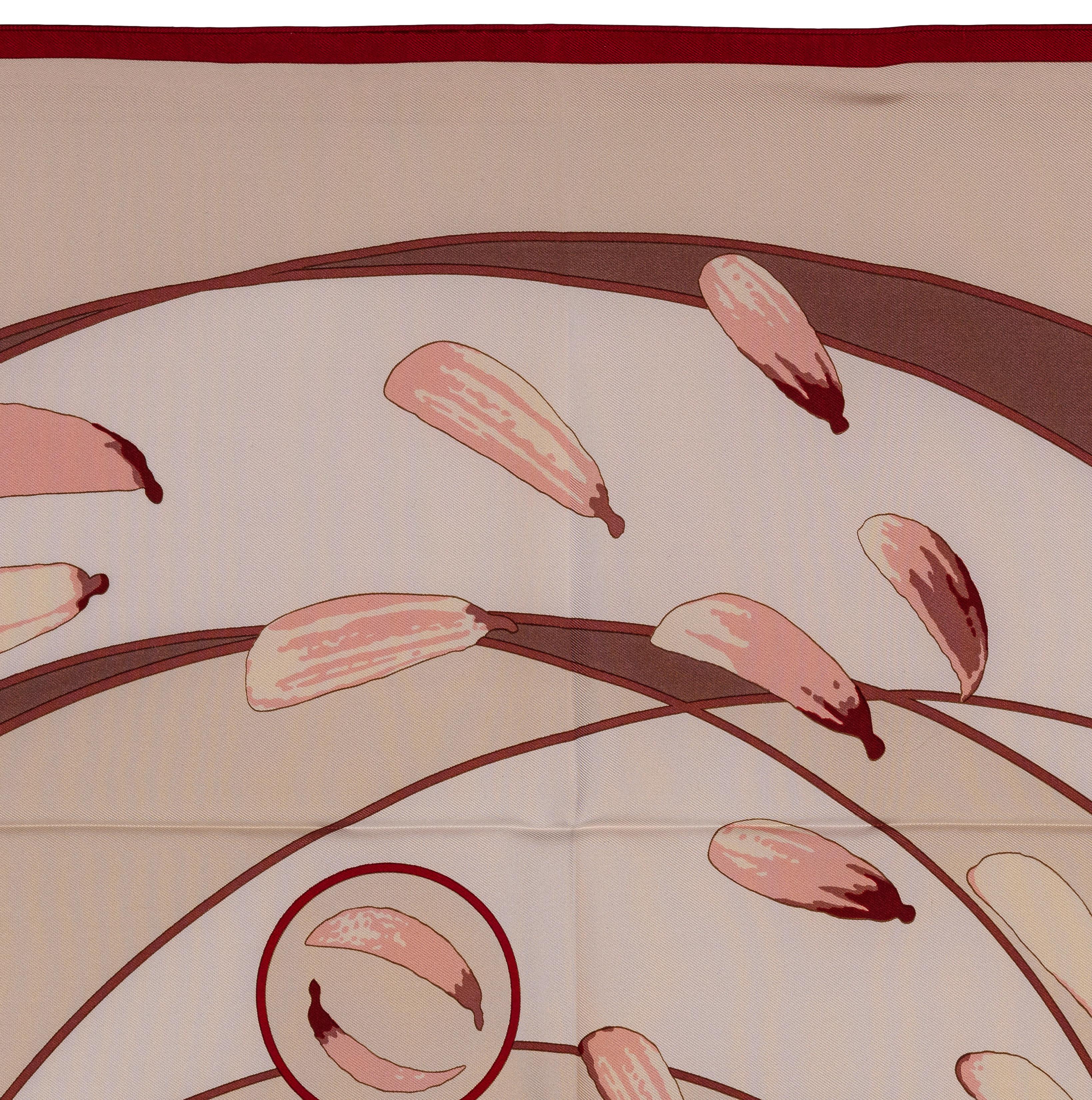 Auth. Hermes Silk Scarf Au Gré du Vent – Bordeaux Beige - Mint - Collector en venta 13