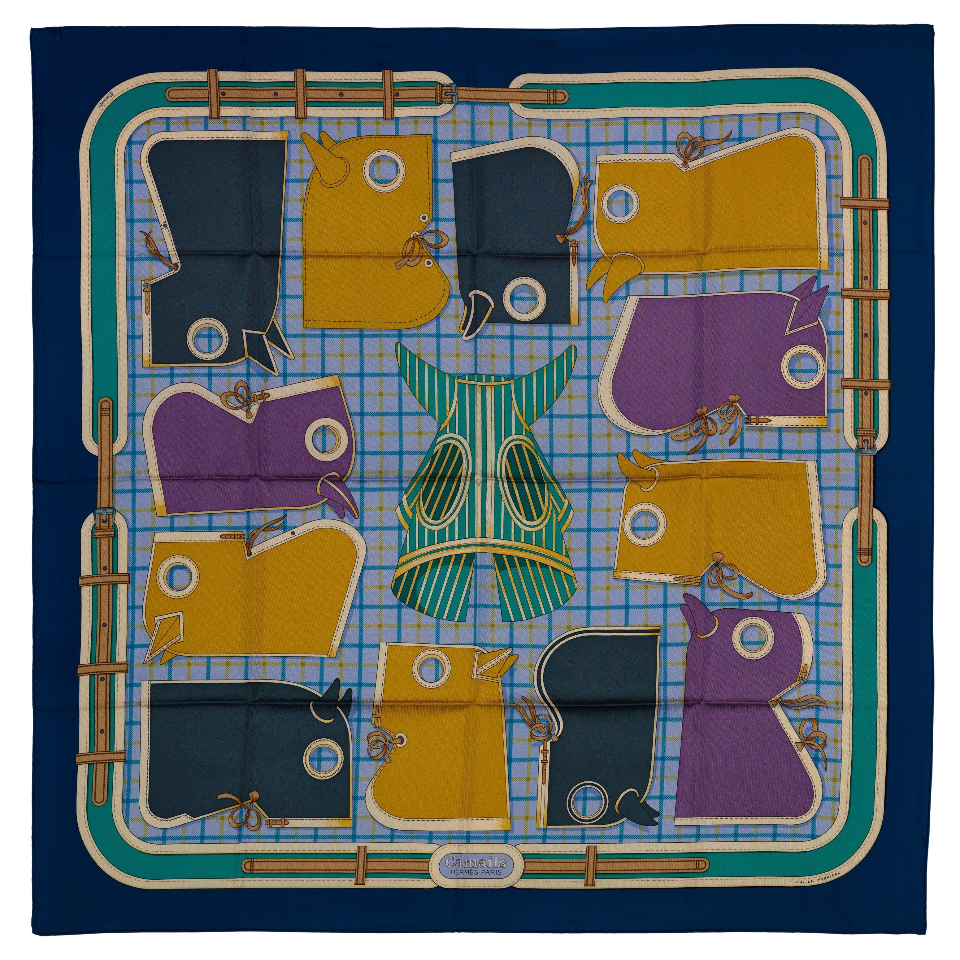 Auth. Hermes Silk Scarf - Camails - Blue - NEw With Care Tag