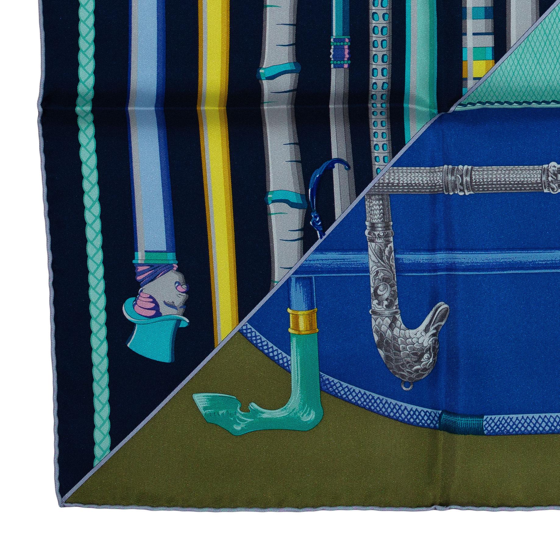 Auth. Hermes Silk Scarf Cannes et Cannes Black Brown NEW For Sale 8