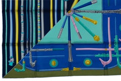 Auth. Hermes Silk Scarf Cannes et Cannes Black Brown NEW