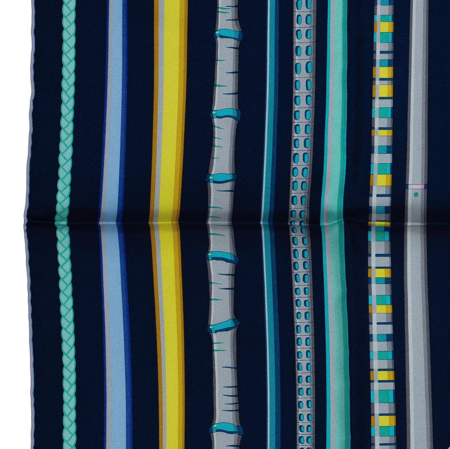 Auth. Hermes Silk Scarf Cannes et Cannes Black Brown NEW For Sale 5