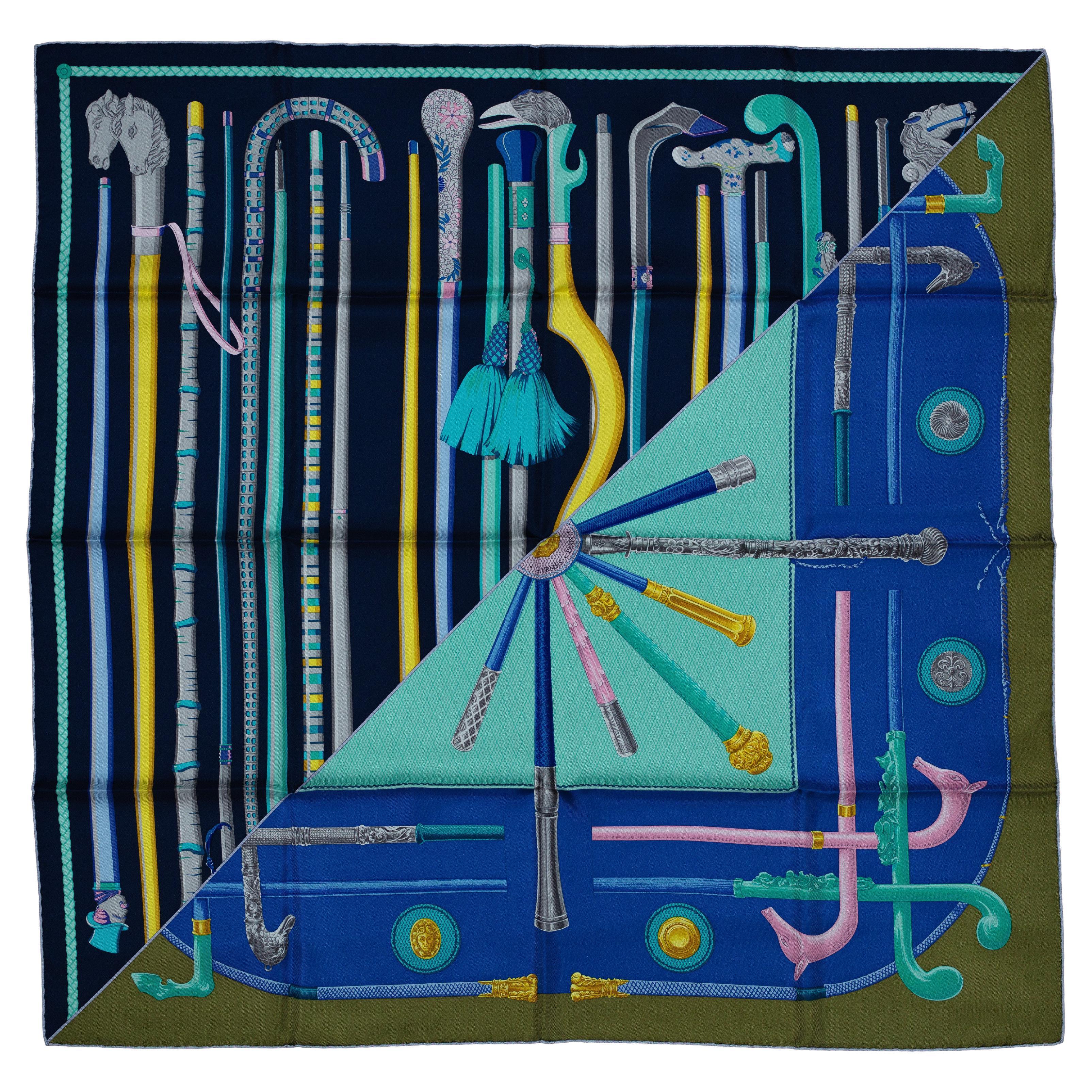 Auth. Hermes Silk Scarf Cannes et Cannes Black Brown NEW For Sale