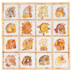 Auth. Hermes Silk Scarf - Chevaloscope - Blanc Orange Parme - New