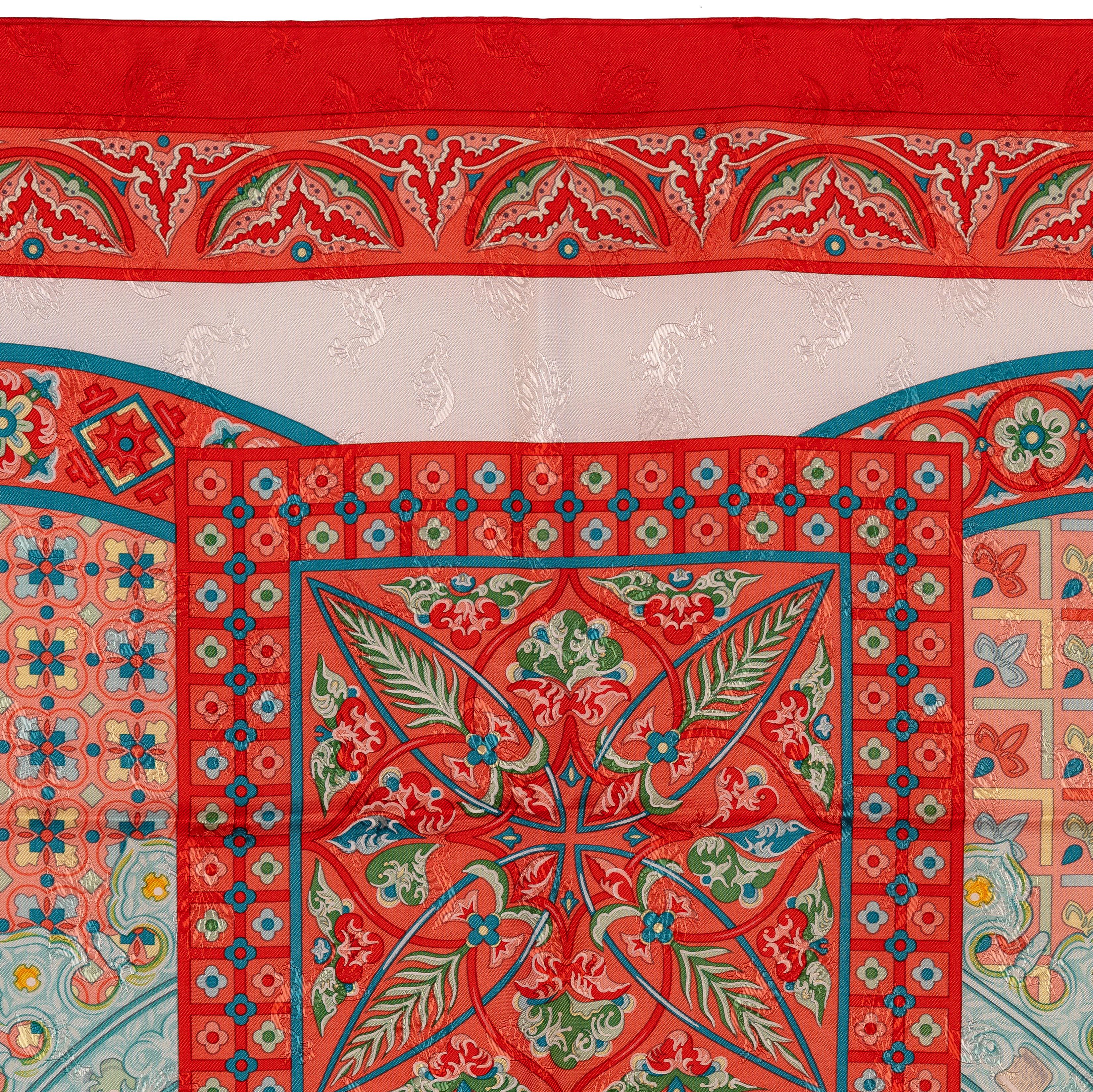 Auth. Hermes Silk Scarf Ciels Byzantins - Jacquard - Orange White Cerulean Mint! In Excellent Condition For Sale In Ottawa, CA