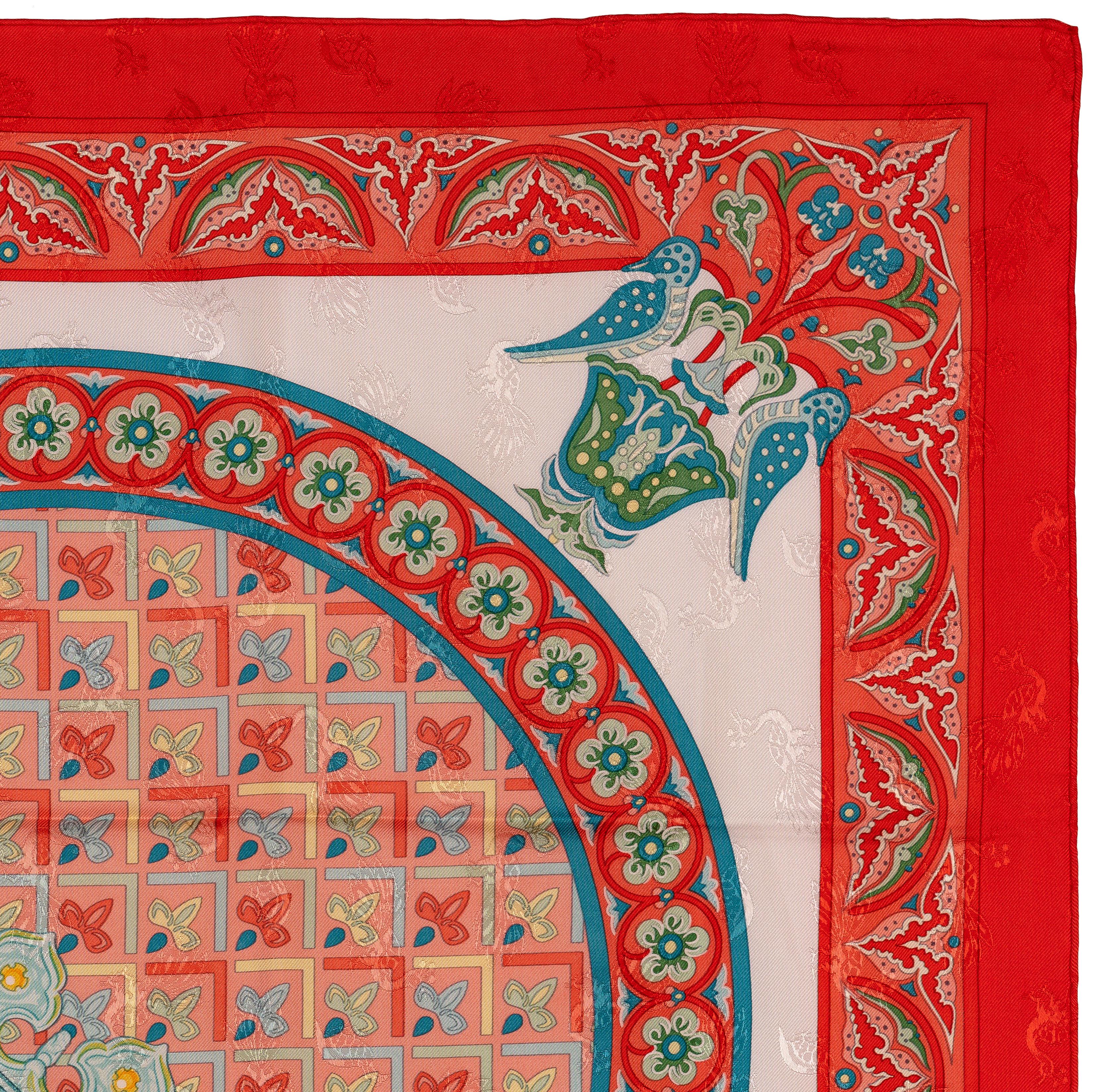 Women's Auth. Hermes Silk Scarf Ciels Byzantins - Jacquard - Orange White Cerulean Mint! For Sale