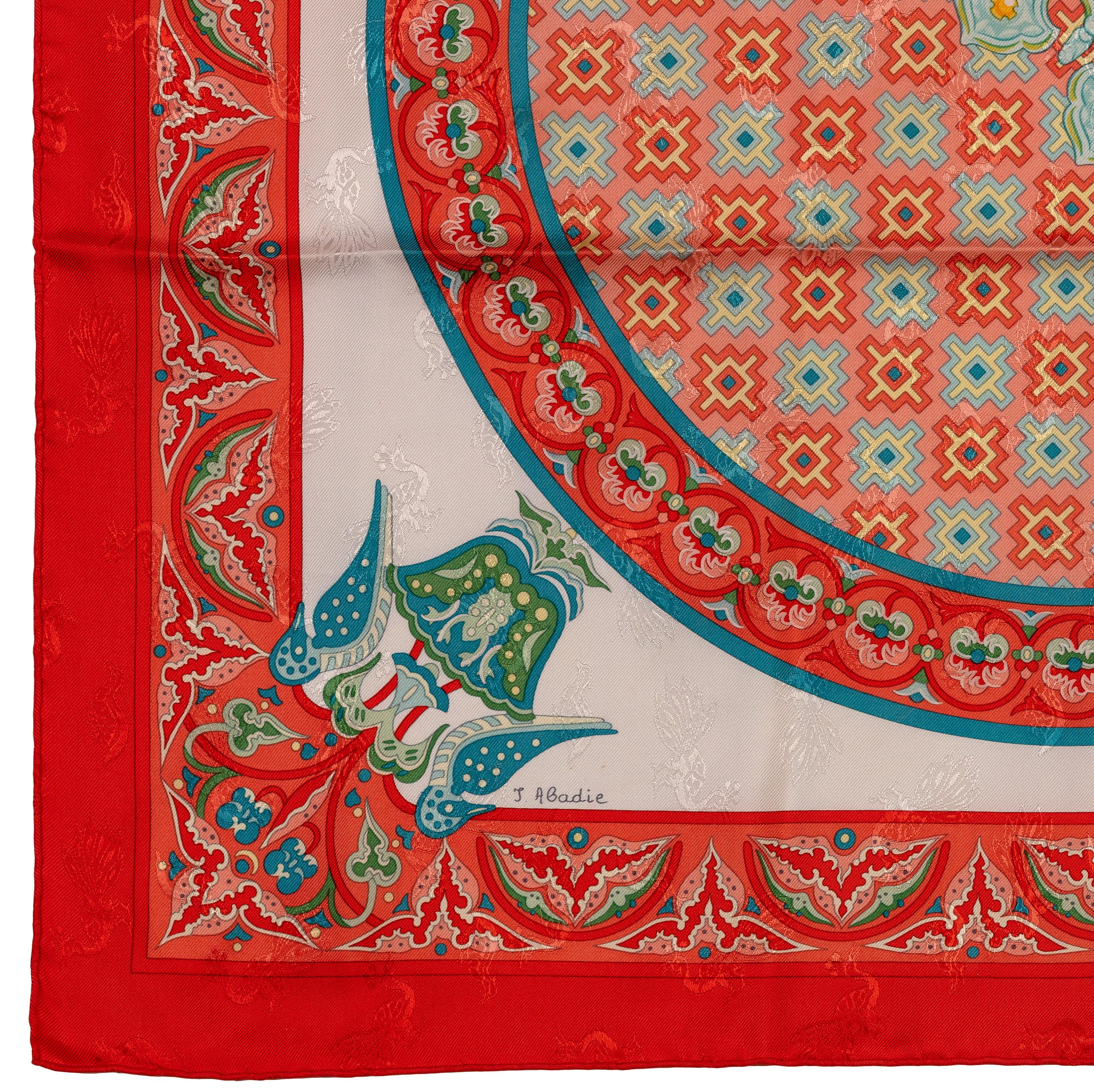 Auth. Hermes Silk Scarf Ciels Byzantins - Jacquard - Orange White Cerulean Mint! For Sale 4
