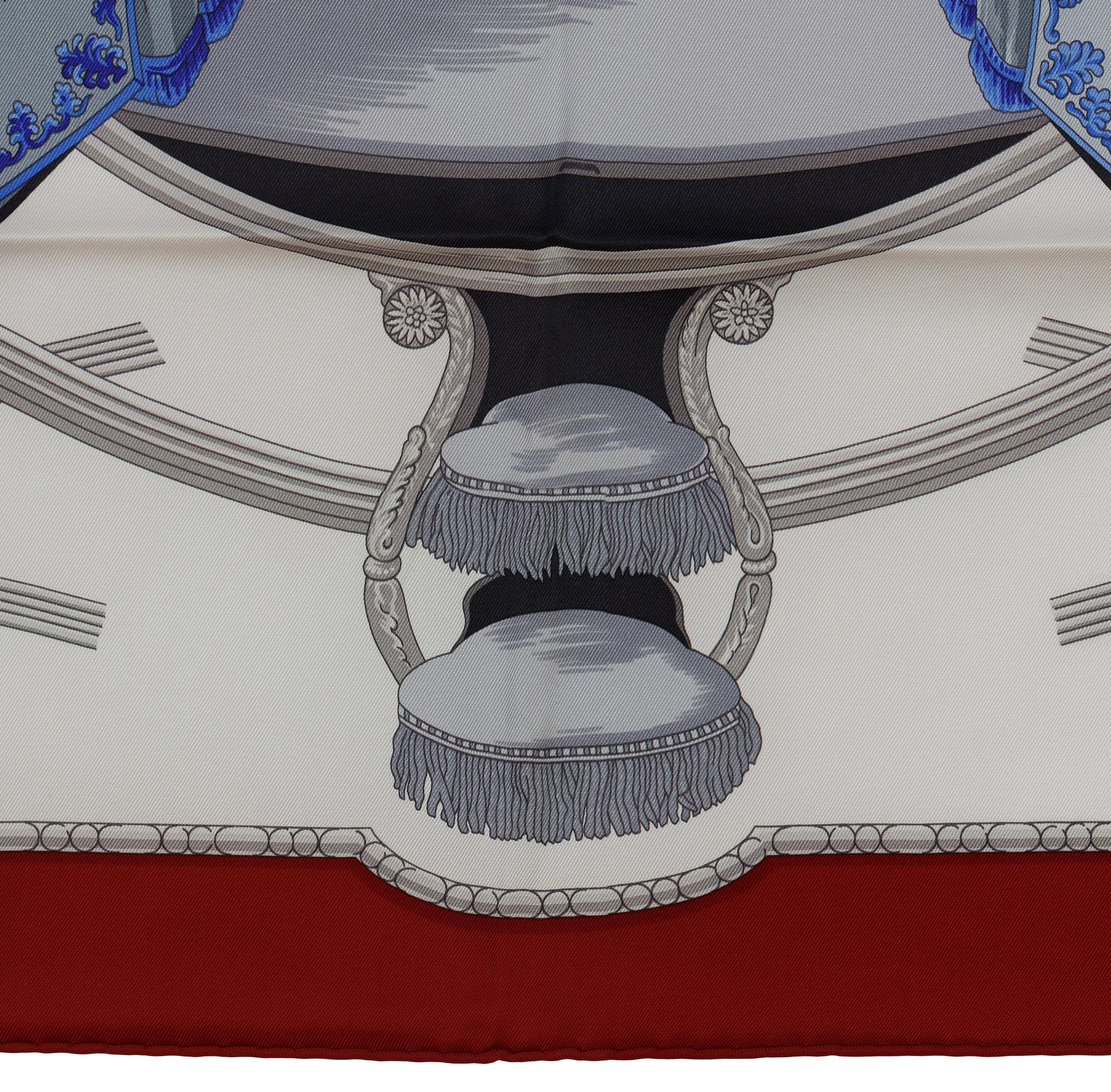 Aut. Hermès Pañuelo de Seda Coach - 70cm - Rojo oscuro Blanco Azul Ultramar - Nuevo en venta 5