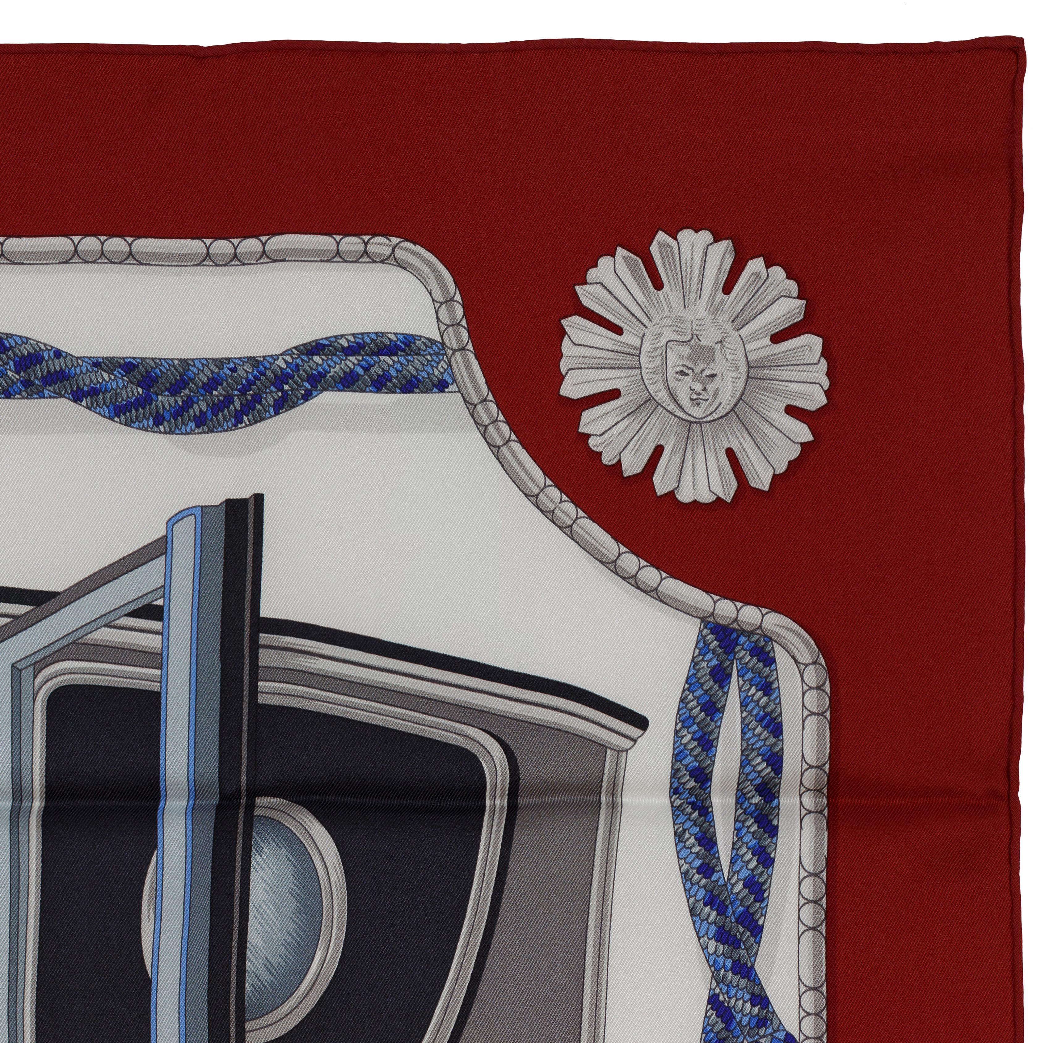 De las mujeres Aut. Hermès Pañuelo de Seda Coach - 70cm - Rojo oscuro Blanco Azul Ultramar - Nuevo en venta