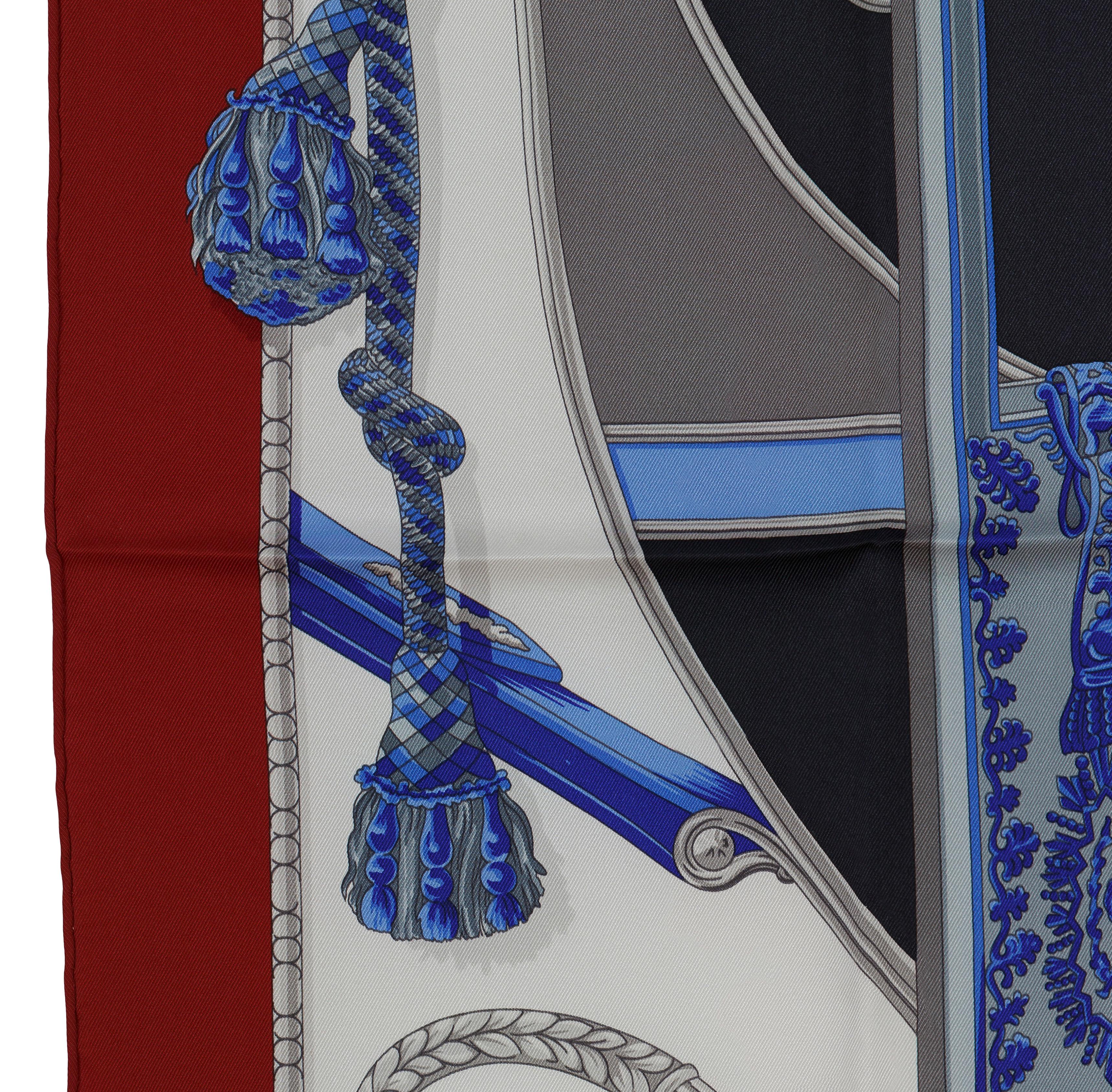 Aut. Hermès Pañuelo de Seda Coach - 70cm - Rojo oscuro Blanco Azul Ultramar - Nuevo en venta 1