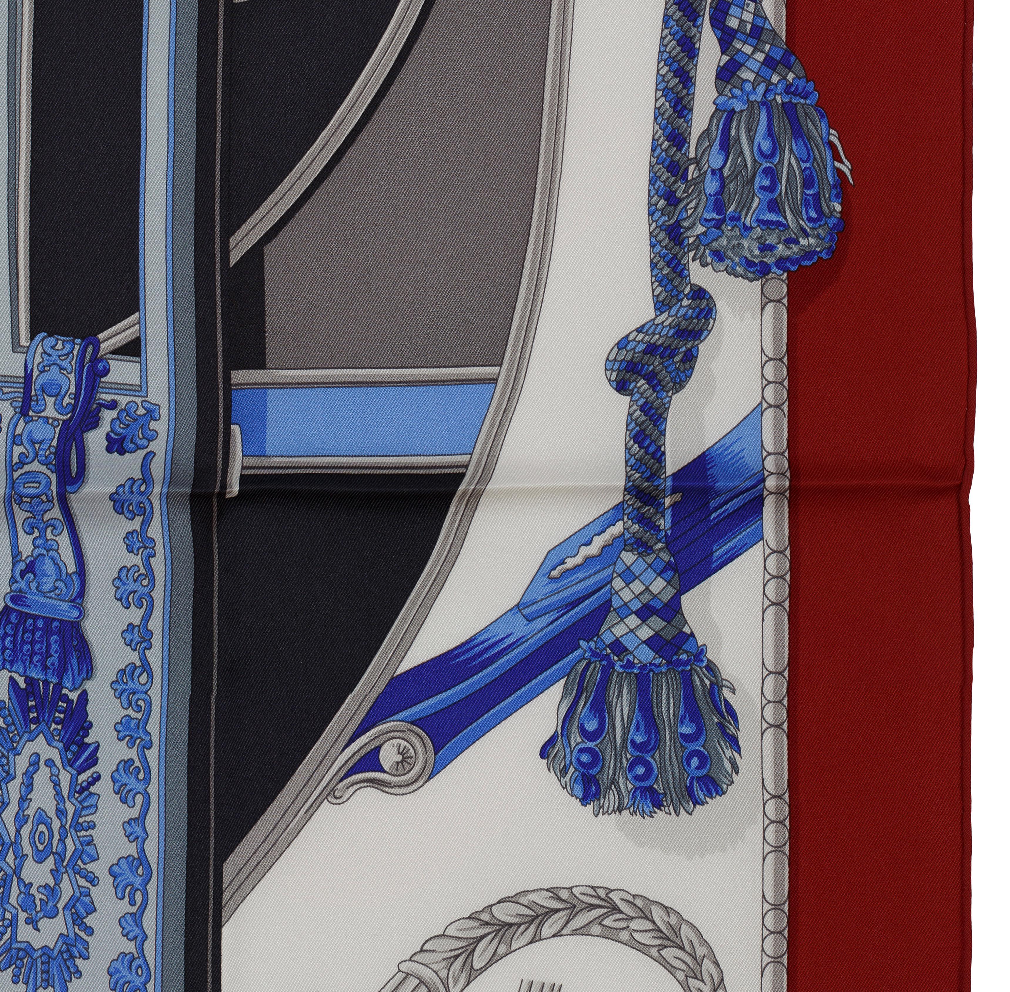 Aut. Hermès Pañuelo de Seda Coach - 70cm - Rojo oscuro Blanco Azul Ultramar - Nuevo en venta 3