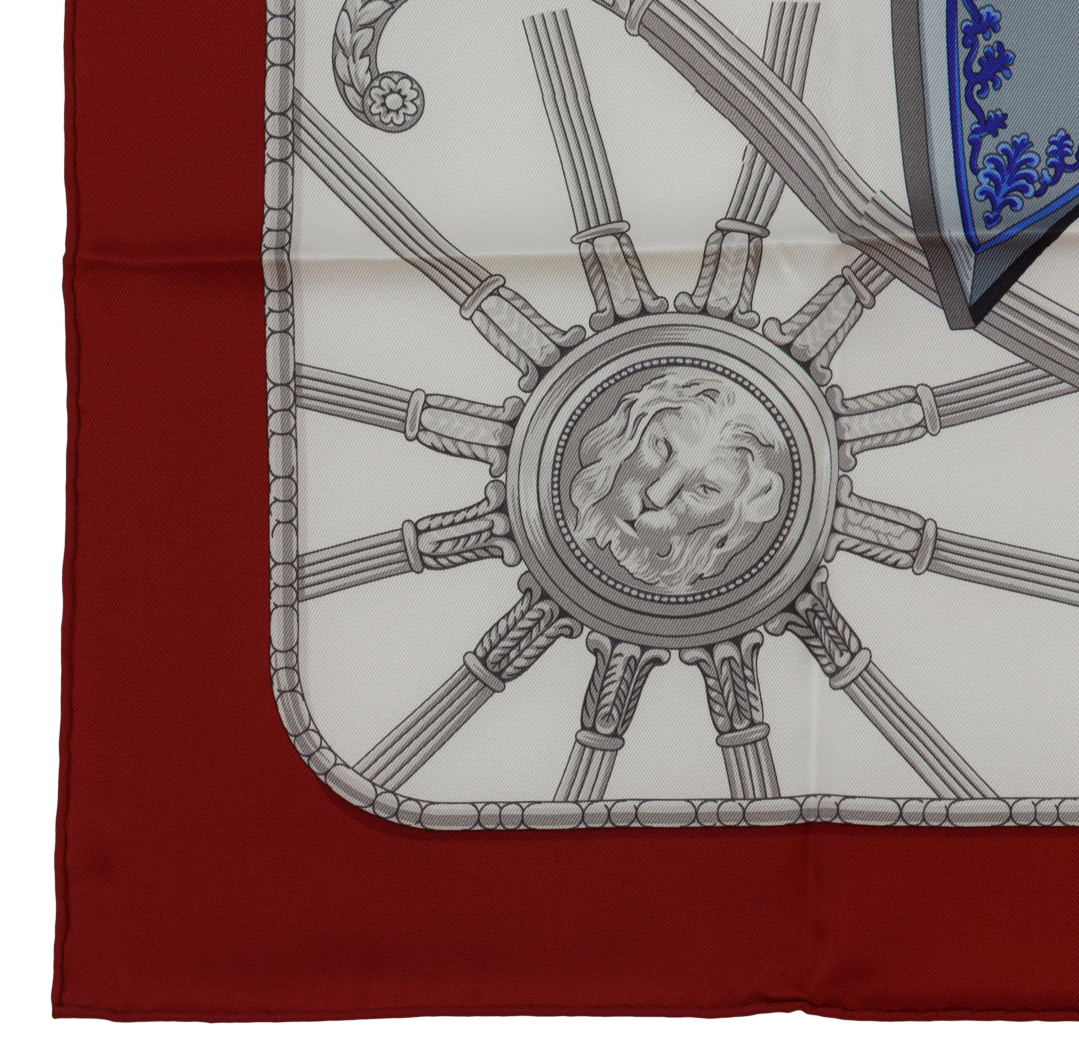 Aut. Hermès Pañuelo de Seda Coach - 70cm - Rojo oscuro Blanco Azul Ultramar - Nuevo en venta 4