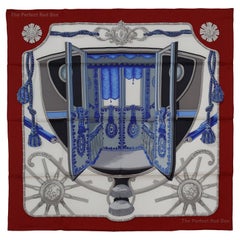 Auth. Hermès Silk Scarf Coach - 70cm - Dark red White Ultramarine Blue - New