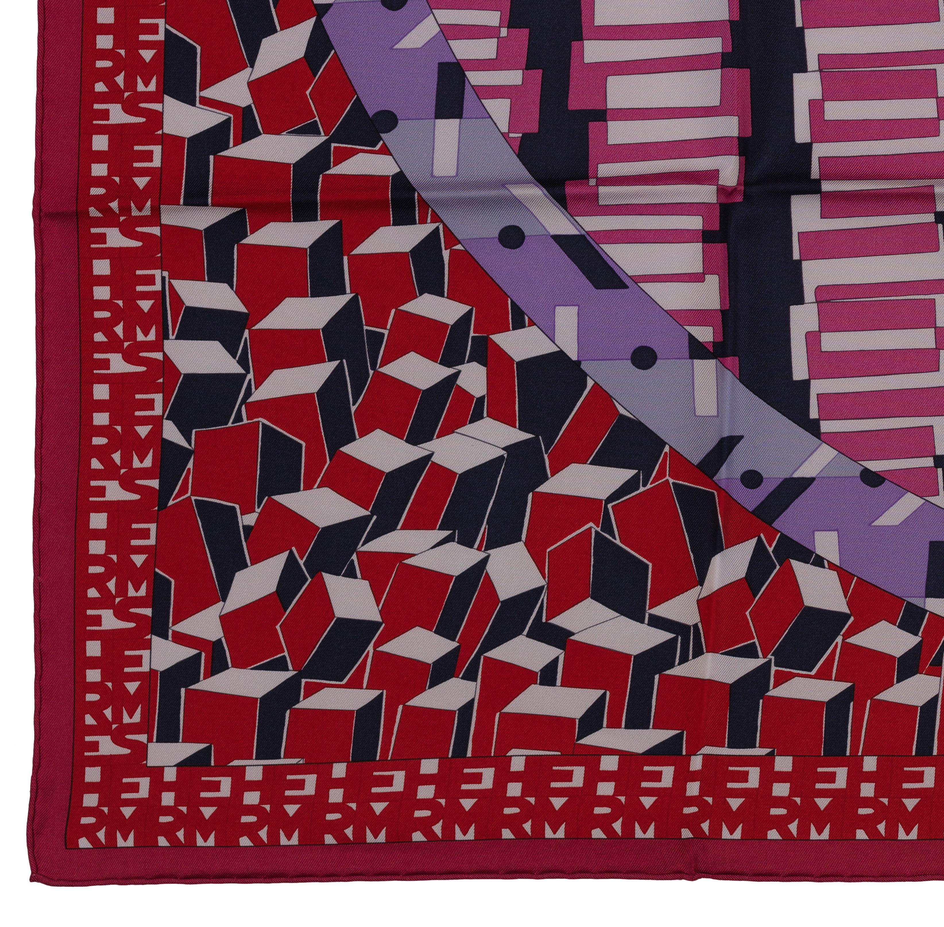 Auth. Hermes Sciarpa di seta Ex-Libris En Cravates - Framboise Violet Rouge NUOVO in vendita 5
