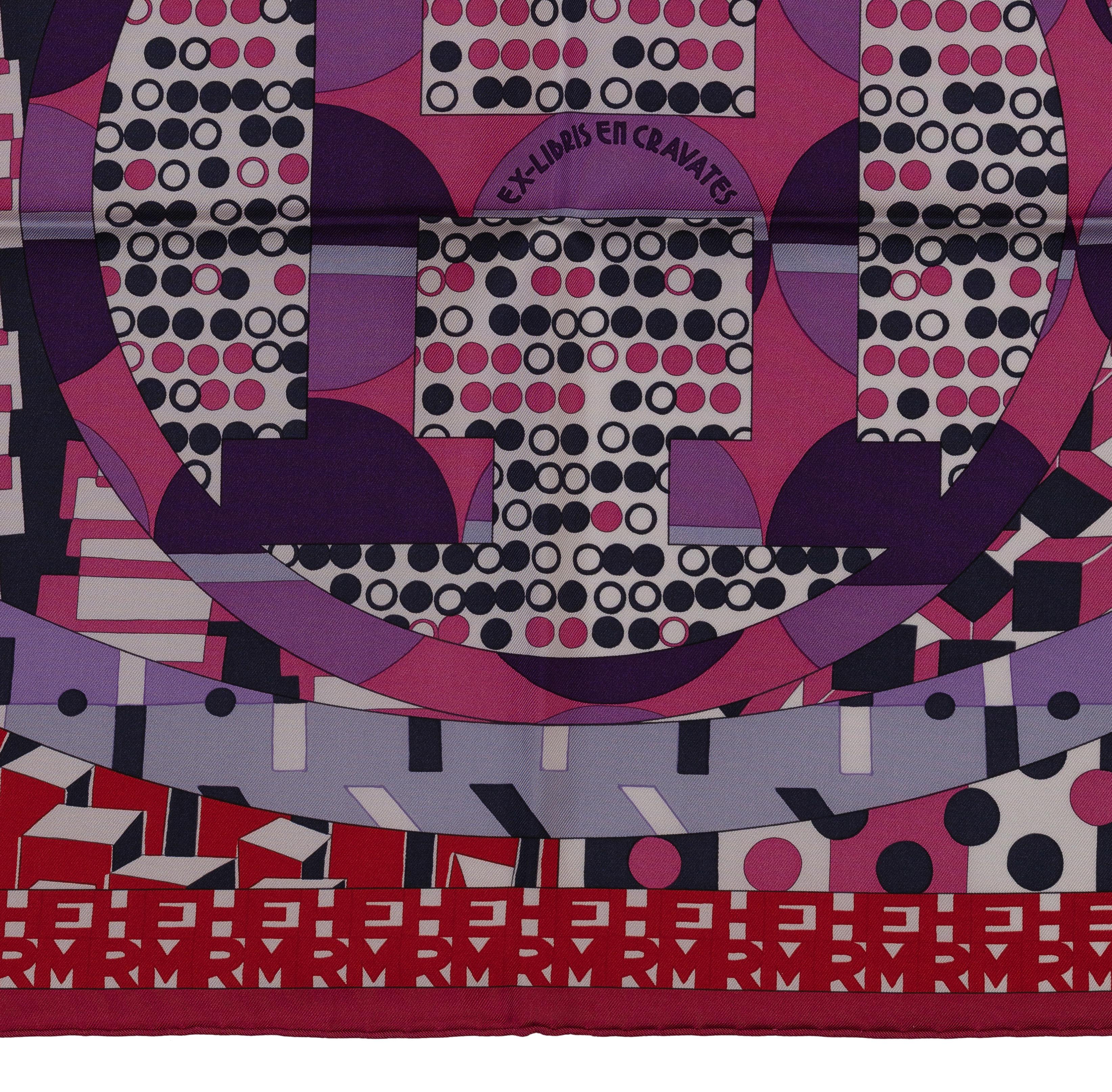 Auth. Hermes Sciarpa di seta Ex-Libris En Cravates - Framboise Violet Rouge NUOVO in vendita 6