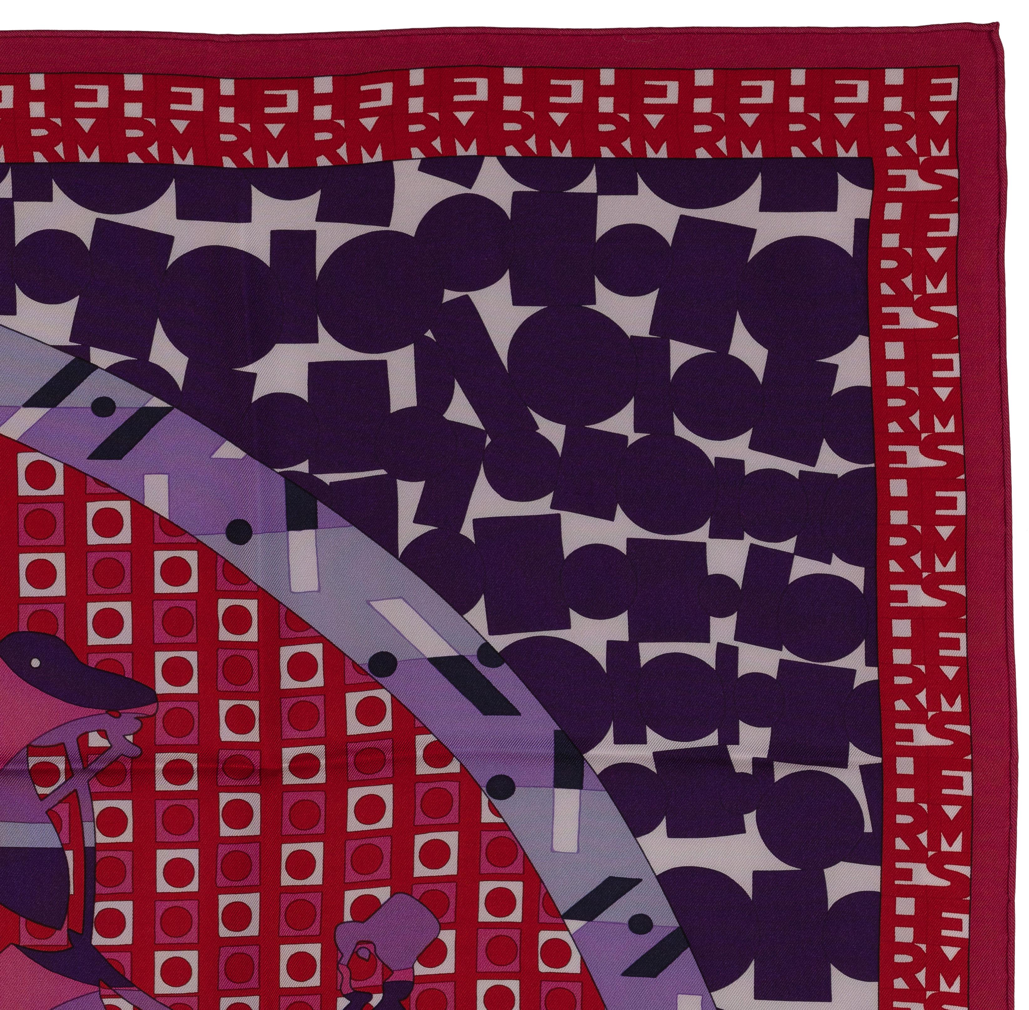 Auth. Hermes Sciarpa di seta Ex-Libris En Cravates - Framboise Violet Rouge NUOVO in vendita 1
