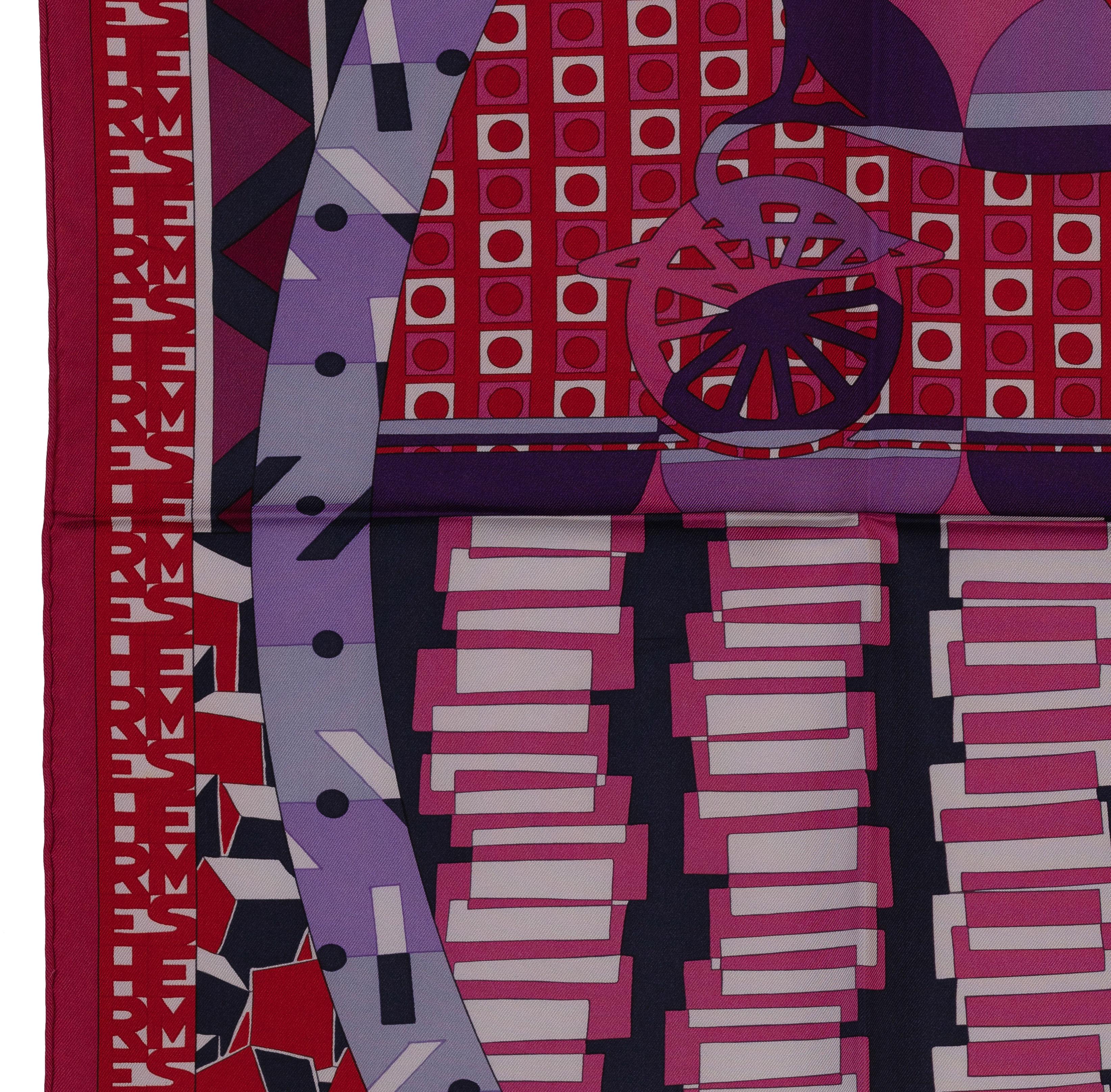 Auth. Hermes Sciarpa di seta Ex-Libris En Cravates - Framboise Violet Rouge NUOVO in vendita 2