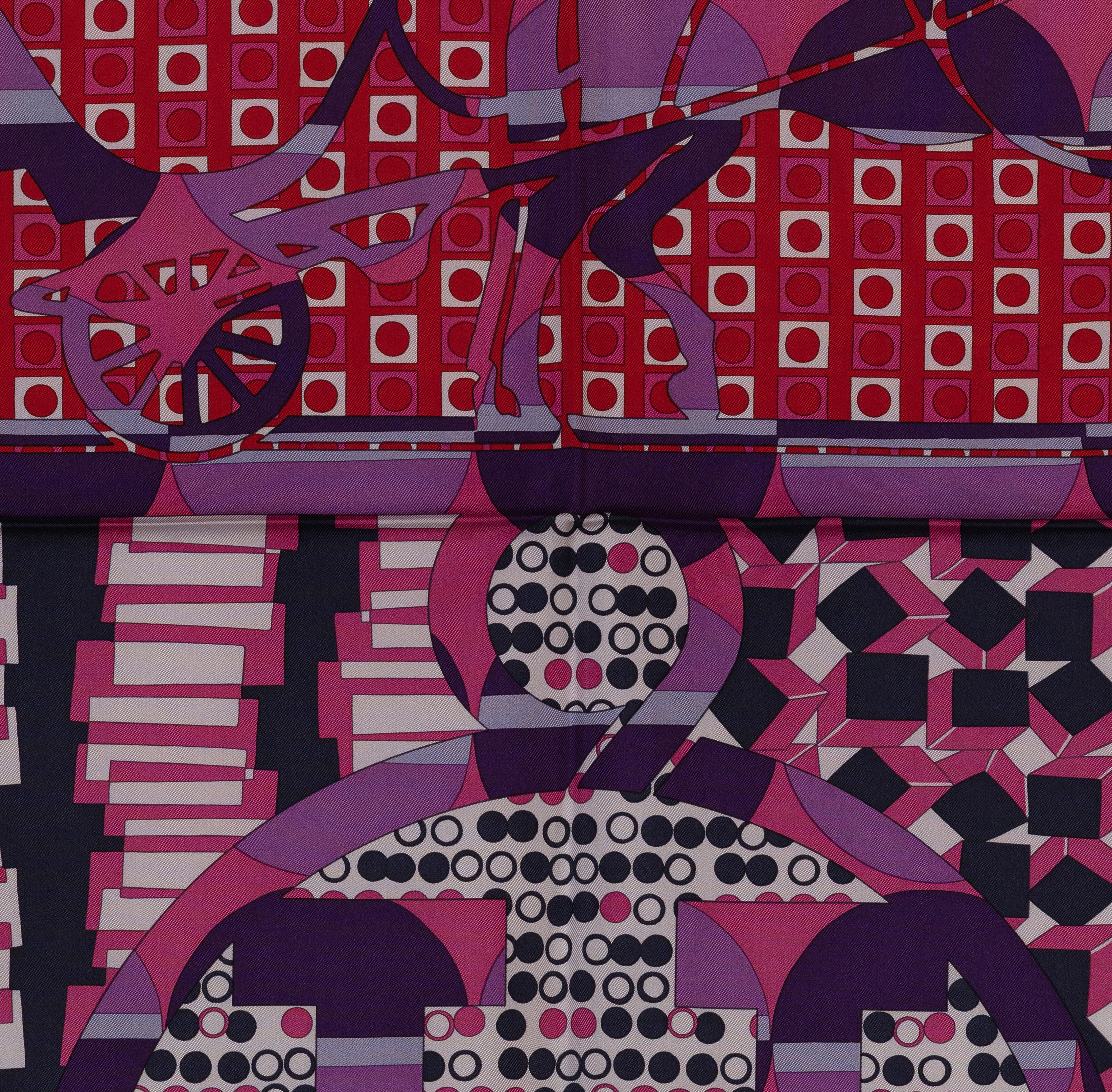Auth. Hermes Sciarpa di seta Ex-Libris En Cravates - Framboise Violet Rouge NUOVO in vendita 3