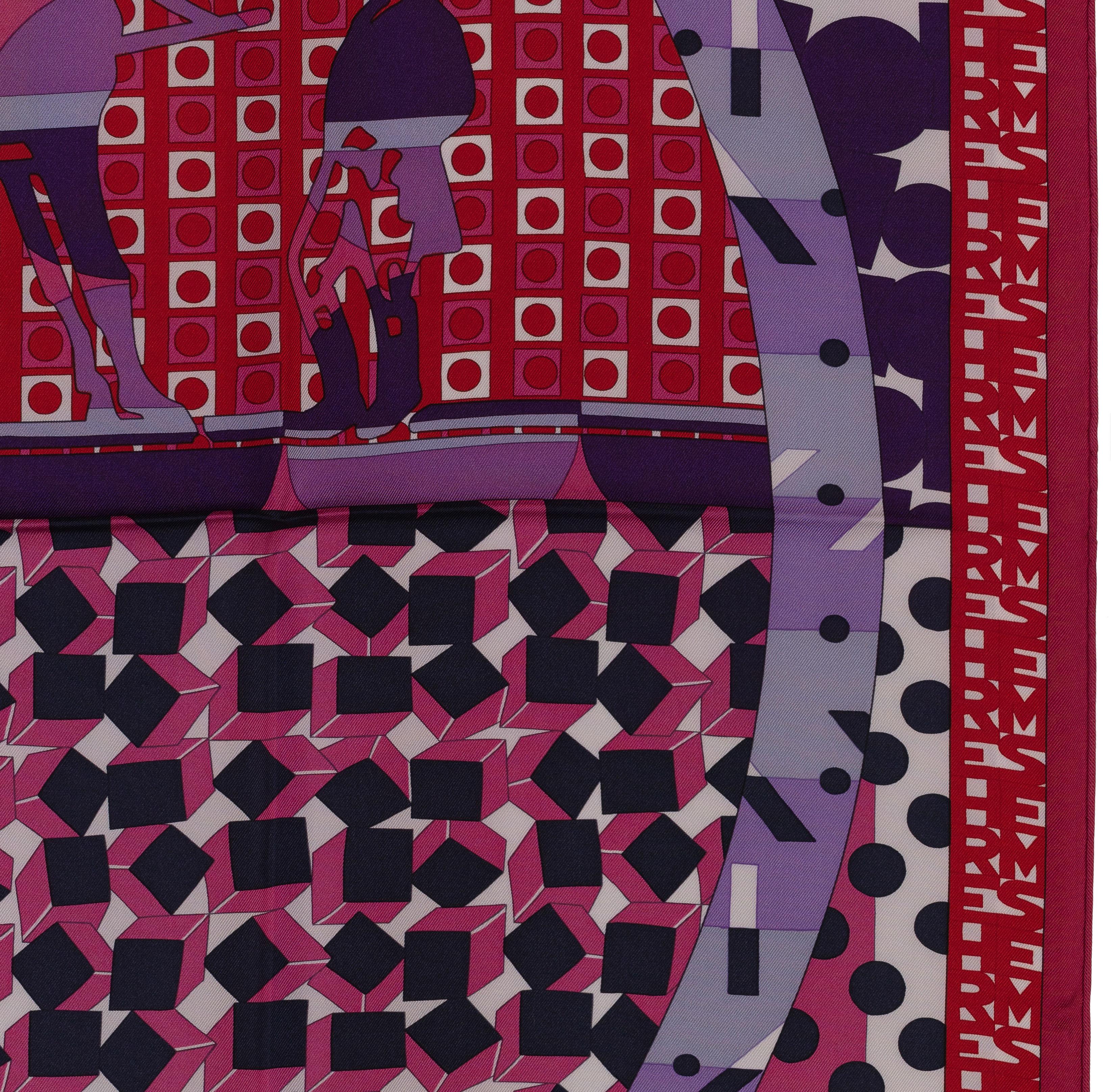 Auth. Hermes Sciarpa di seta Ex-Libris En Cravates - Framboise Violet Rouge NUOVO in vendita 4