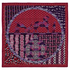 Auth. Foulard en soie Hermes Ex-Libris En Cravates - Framboise Violet Rouge NEW