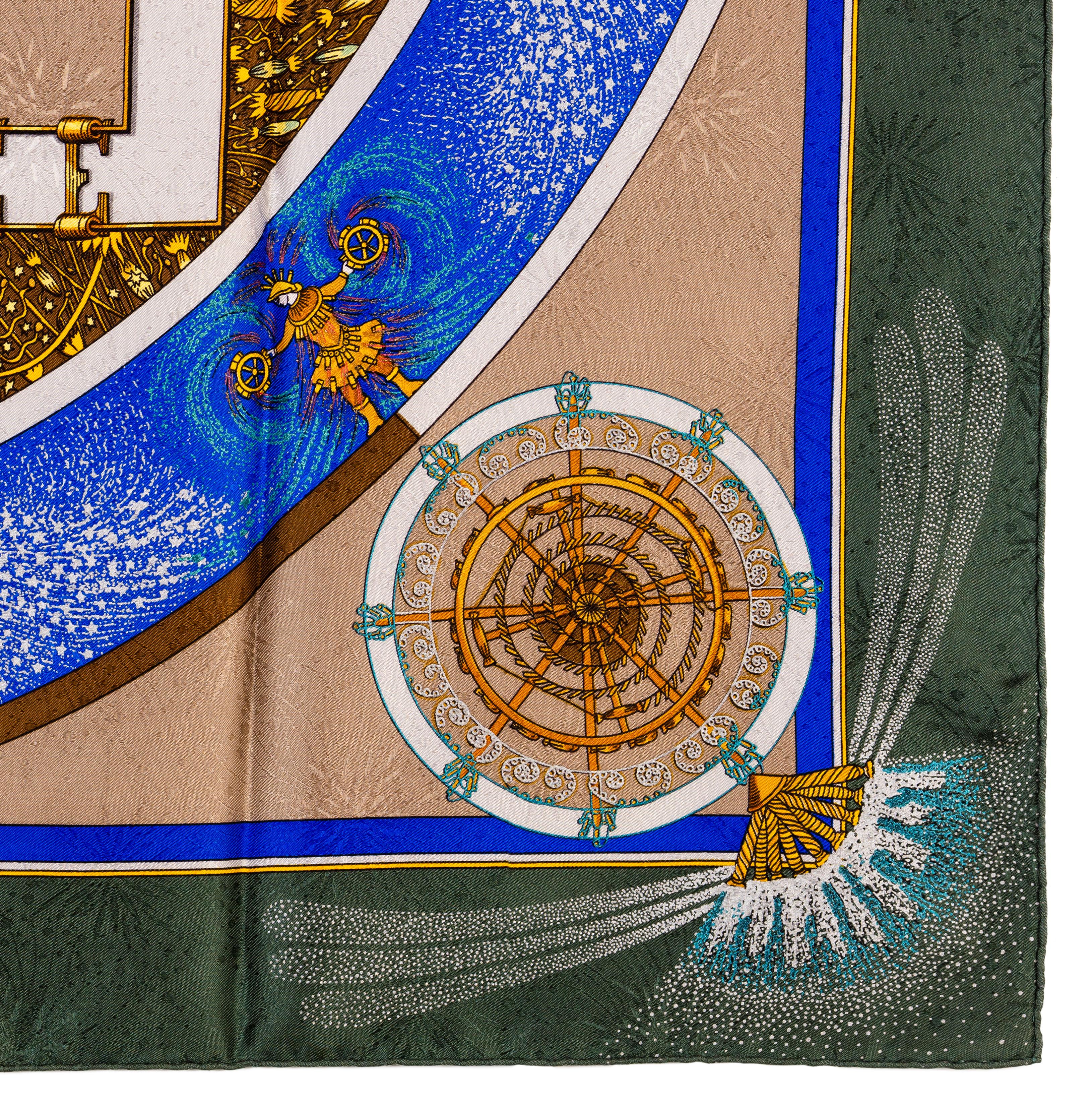 Auth. Hermes Silk Scarf Feux D Artifice - Jacquard - Green - Mint Rare! 6