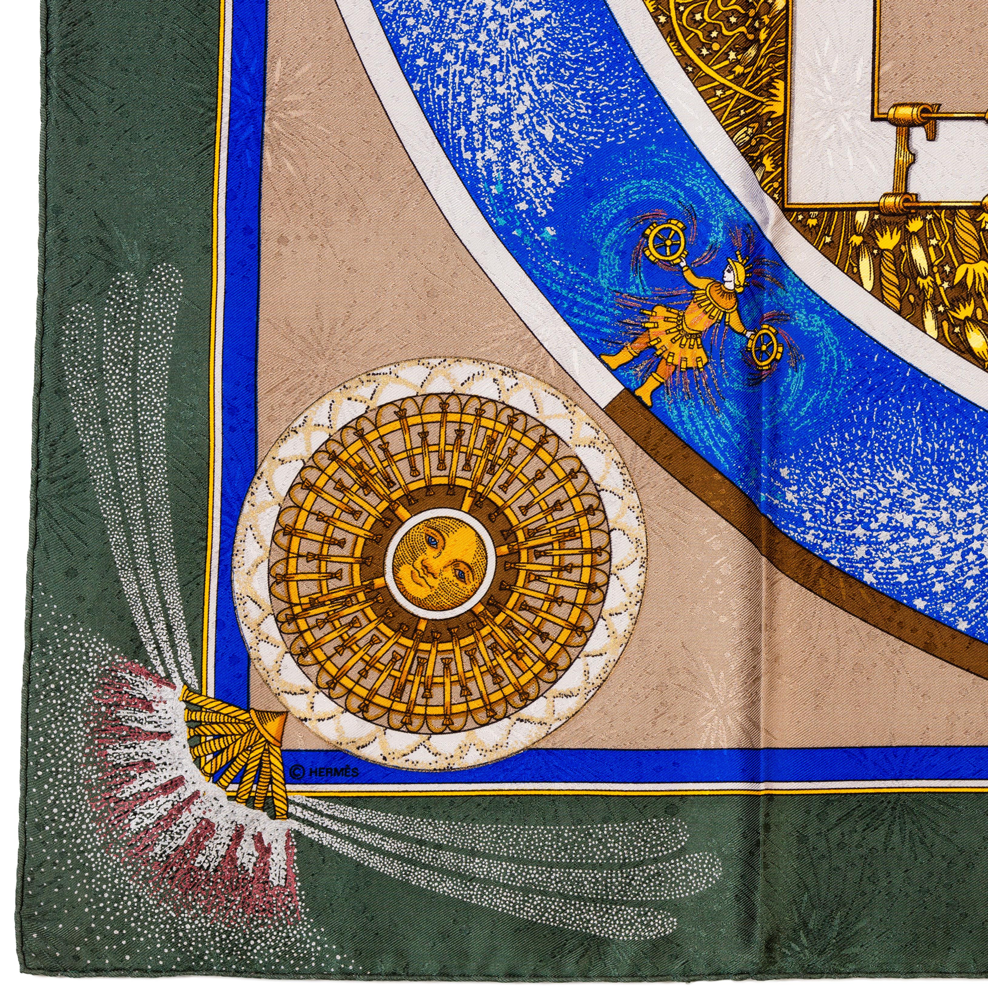 Auth. Hermes Silk Scarf Feux D Artifice - Jacquard - Green - Mint Rare! 4
