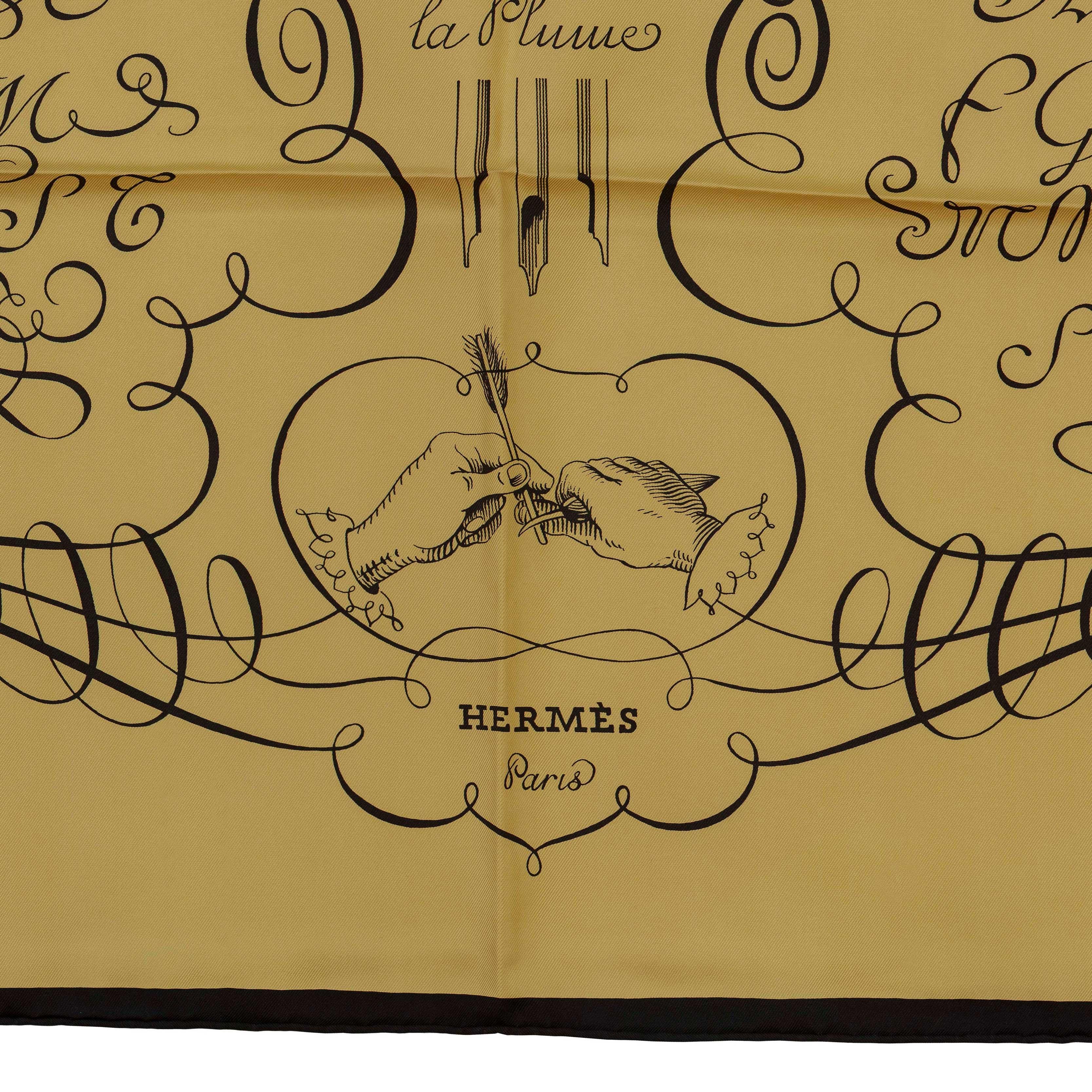 Auth. Hermes Silk Scarf L Art d'Ecrire - Black Vanilla - MINT RARE! For Sale 7