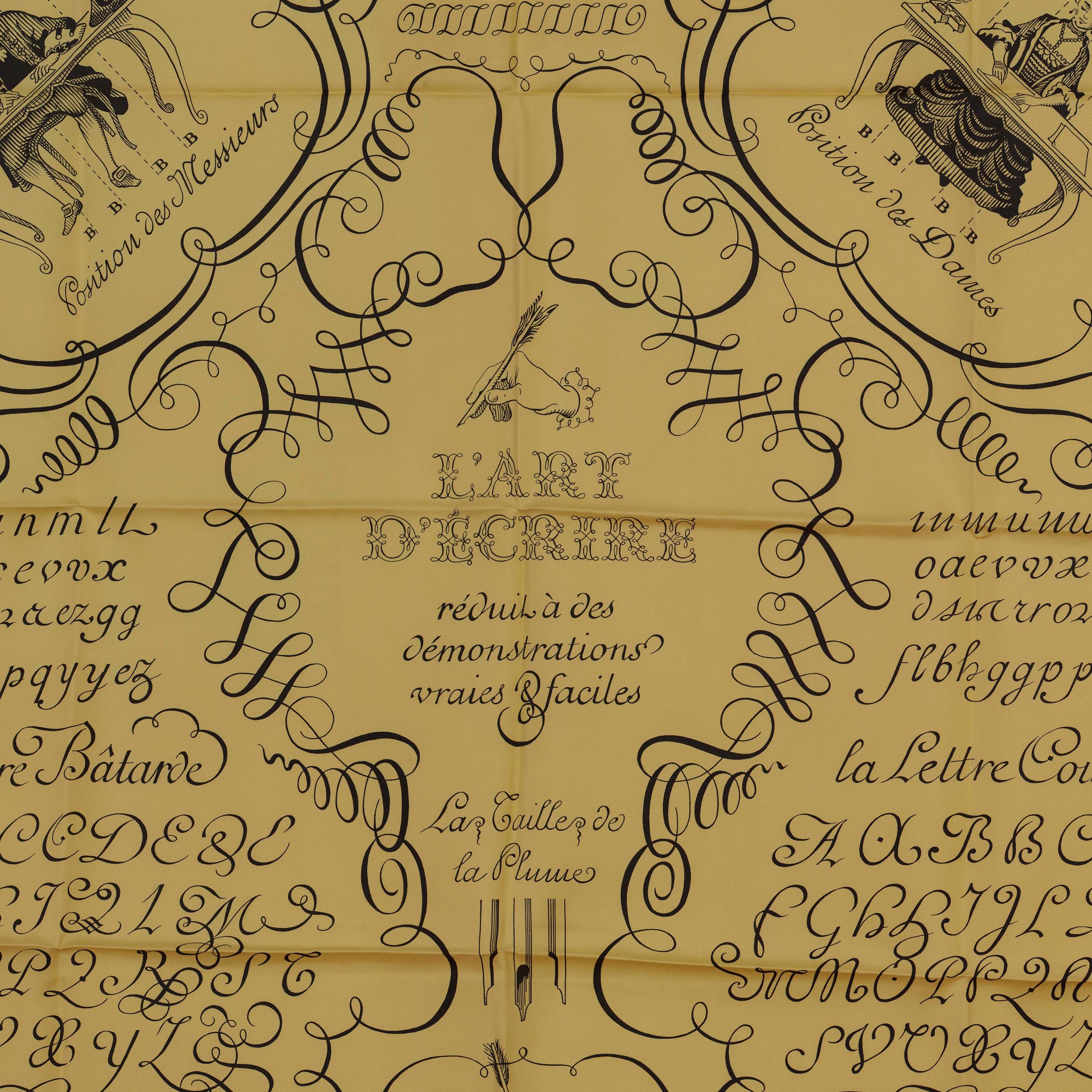 L Art d'Ecrire - Black Vanilla - MCWCT - 1411150015

Brand: Hermès
Type: Carré
Artist : Maurice Tranchant
Size : 90x90 cm / 35in x 35in
Colour : Black Vanilla
Type : 100% Silk Twill
Date : Firt Issued 1956 - This Issue 1998
Condition : Mint With
