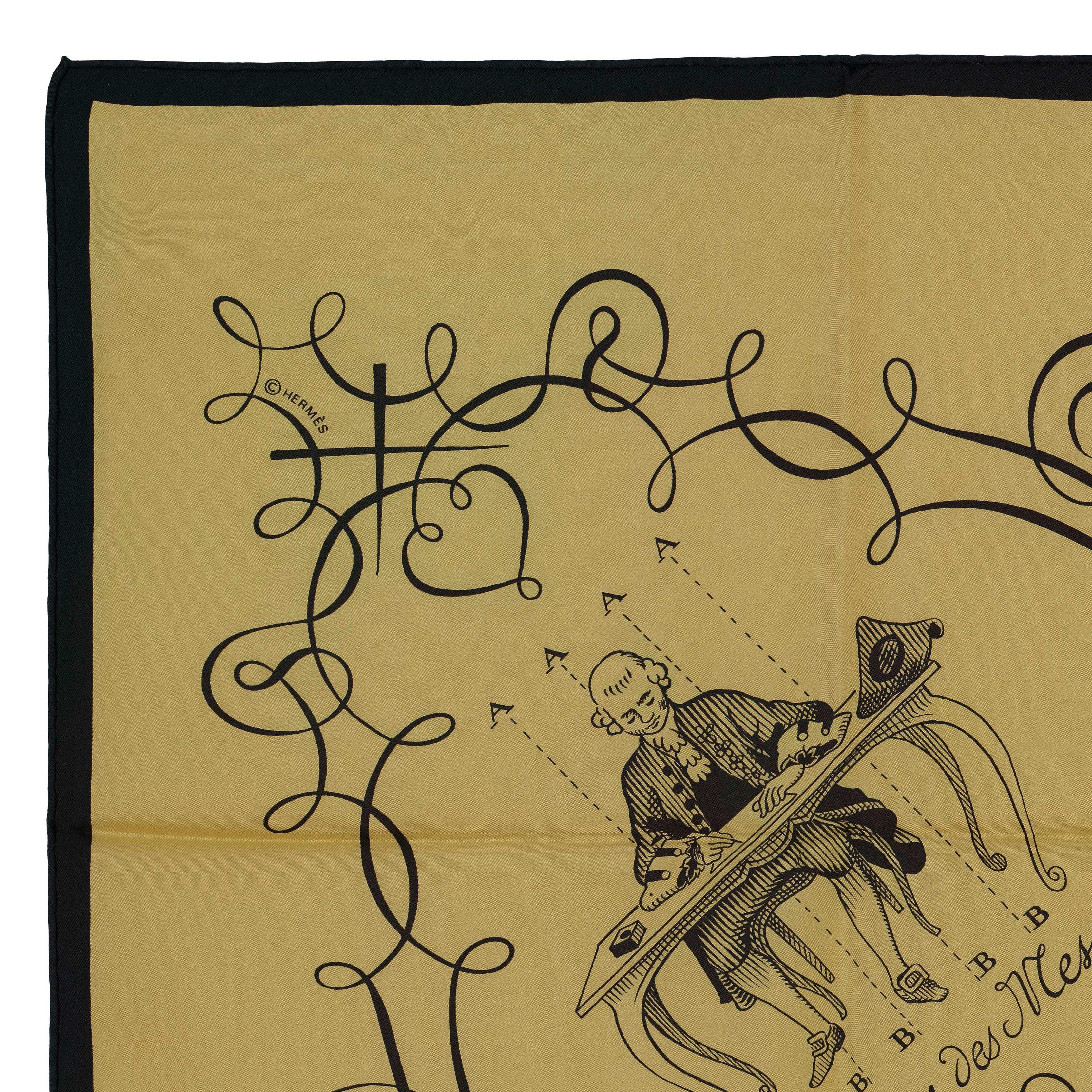 Women's Auth. Hermes Silk Scarf L Art d'Ecrire - Black Vanilla - MINT RARE! For Sale