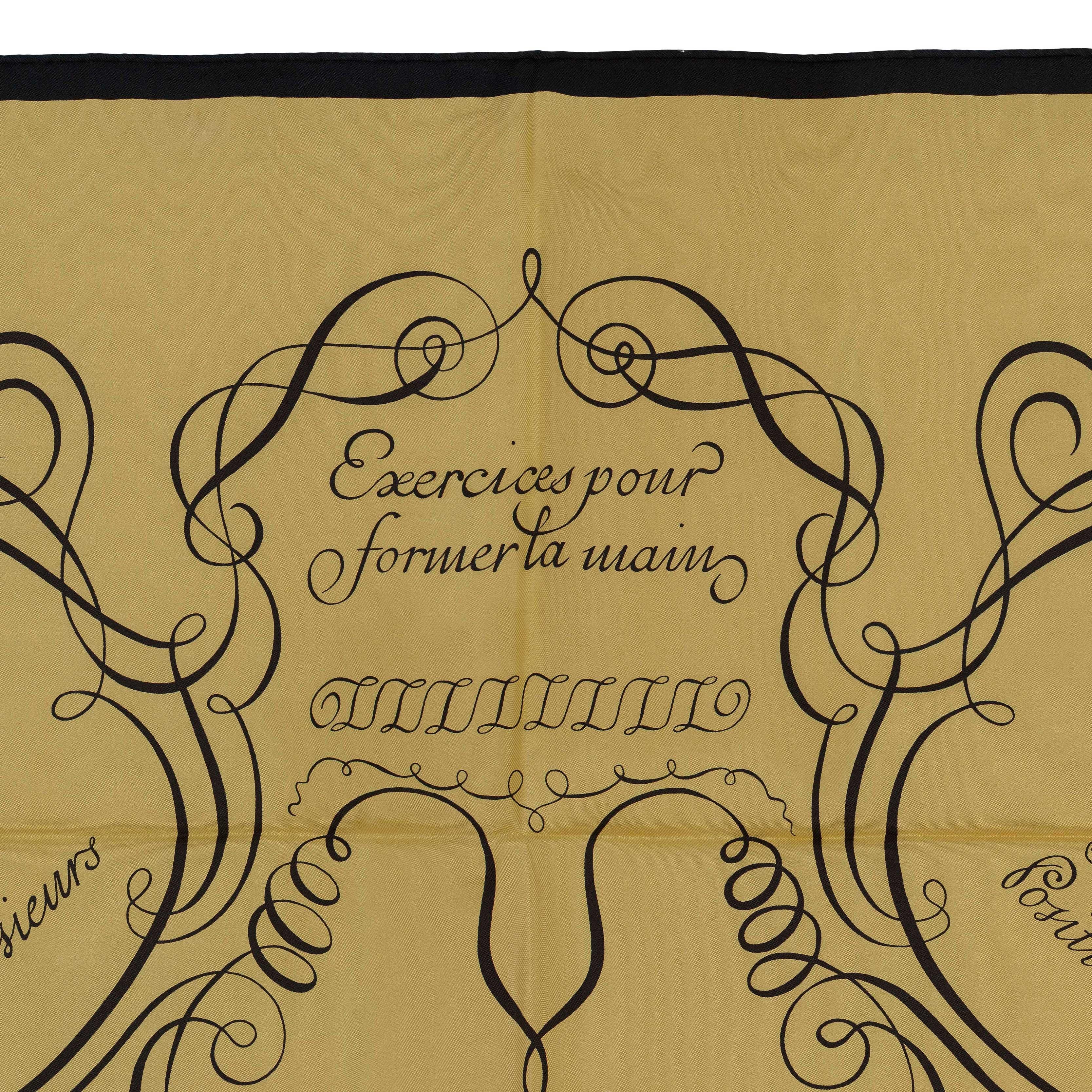 Auth. Hermes Silk Scarf L Art d'Ecrire - Black Vanilla - MINT RARE! For Sale 1