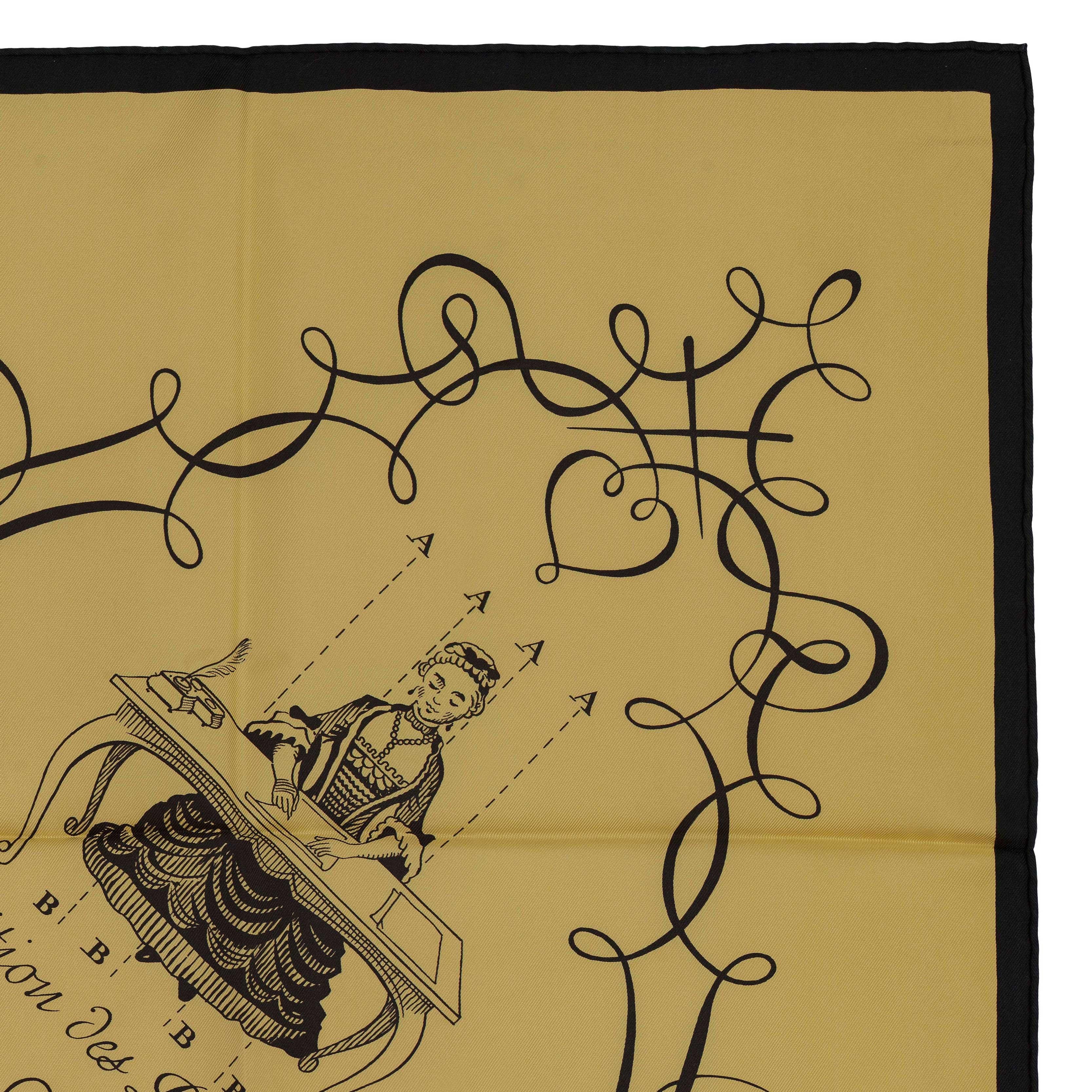 Auth. Hermes Silk Scarf L Art d'Ecrire - Black Vanilla - MINT RARE! For Sale 2