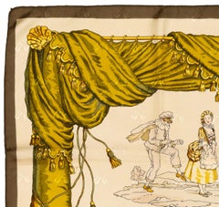 Auth. Hermes Silk Scarf La Comédie Italienne - Jacquard - Jaune Or - Collector!