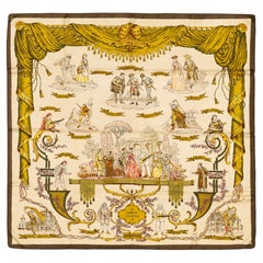 Auth. Hermes Silk Scarf La Comédie Italienne - Jacquard - Jaune Or - Collector!